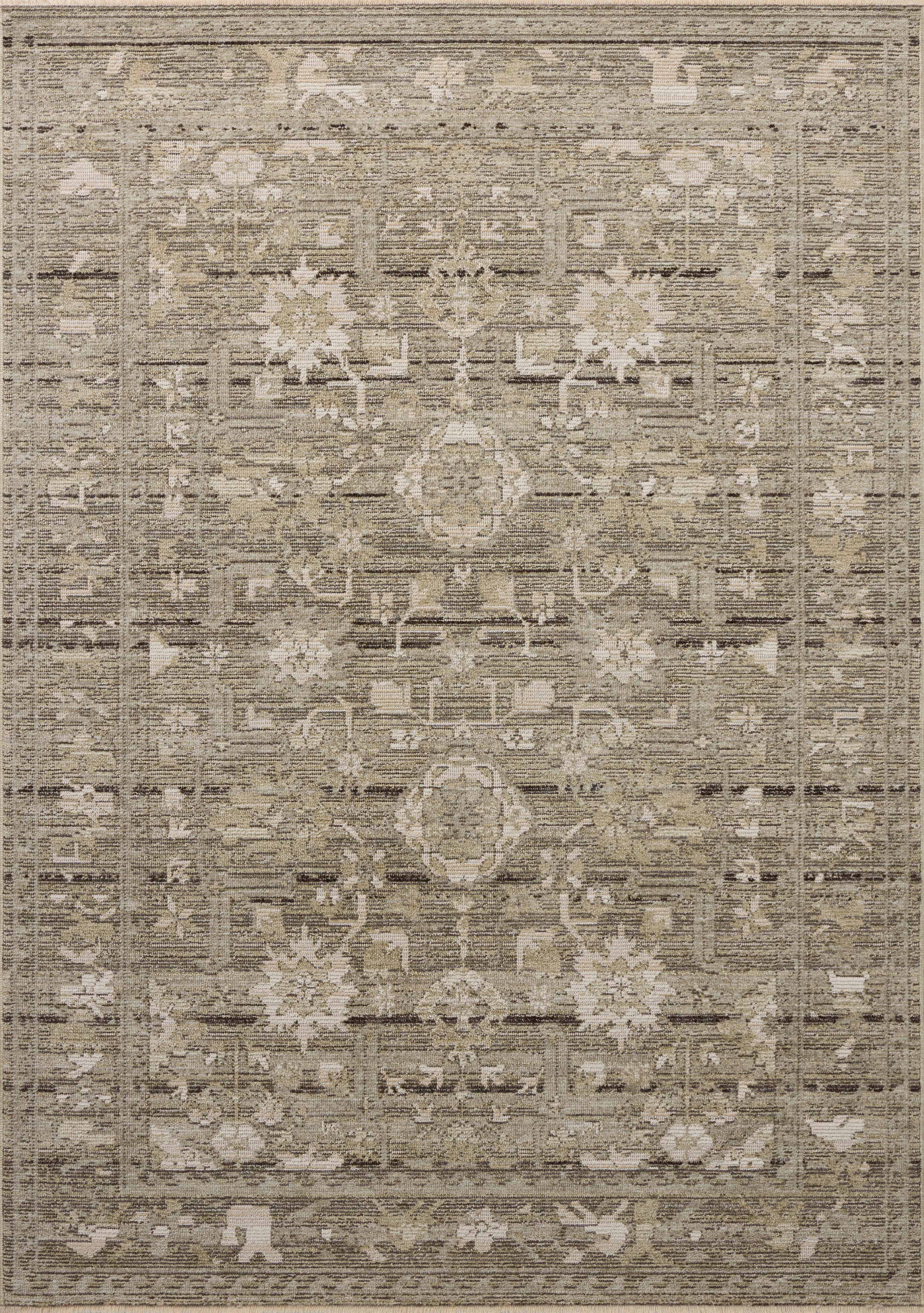 Loloi Milena MLE-01 Sage and ivory vintage-style area rug with neutral pattern, power-loomed polyester construction