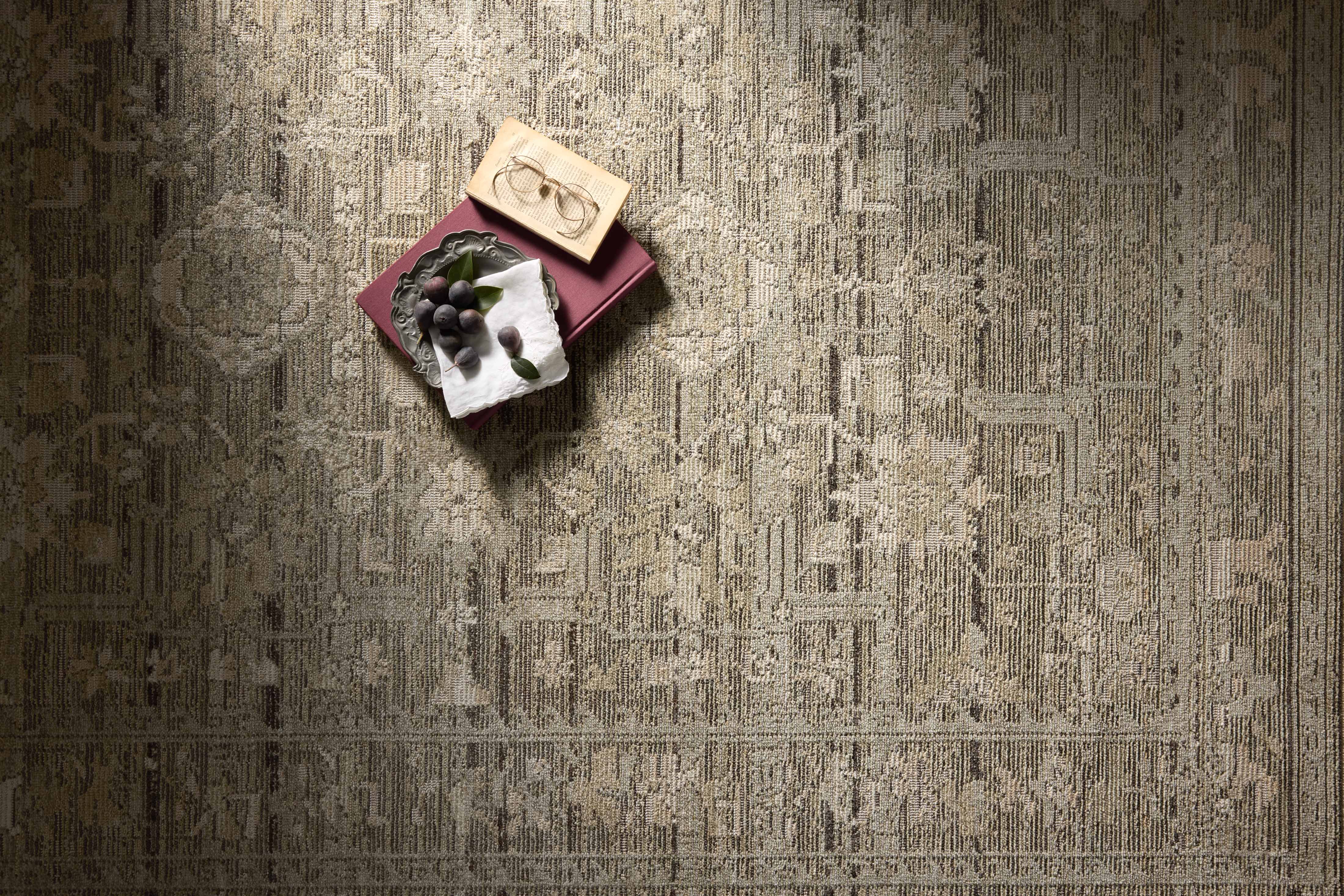 Loloi Milena MLE?01 Sage and ivory vintage?style area rug with neutral pattern, power?loomed polyester construction