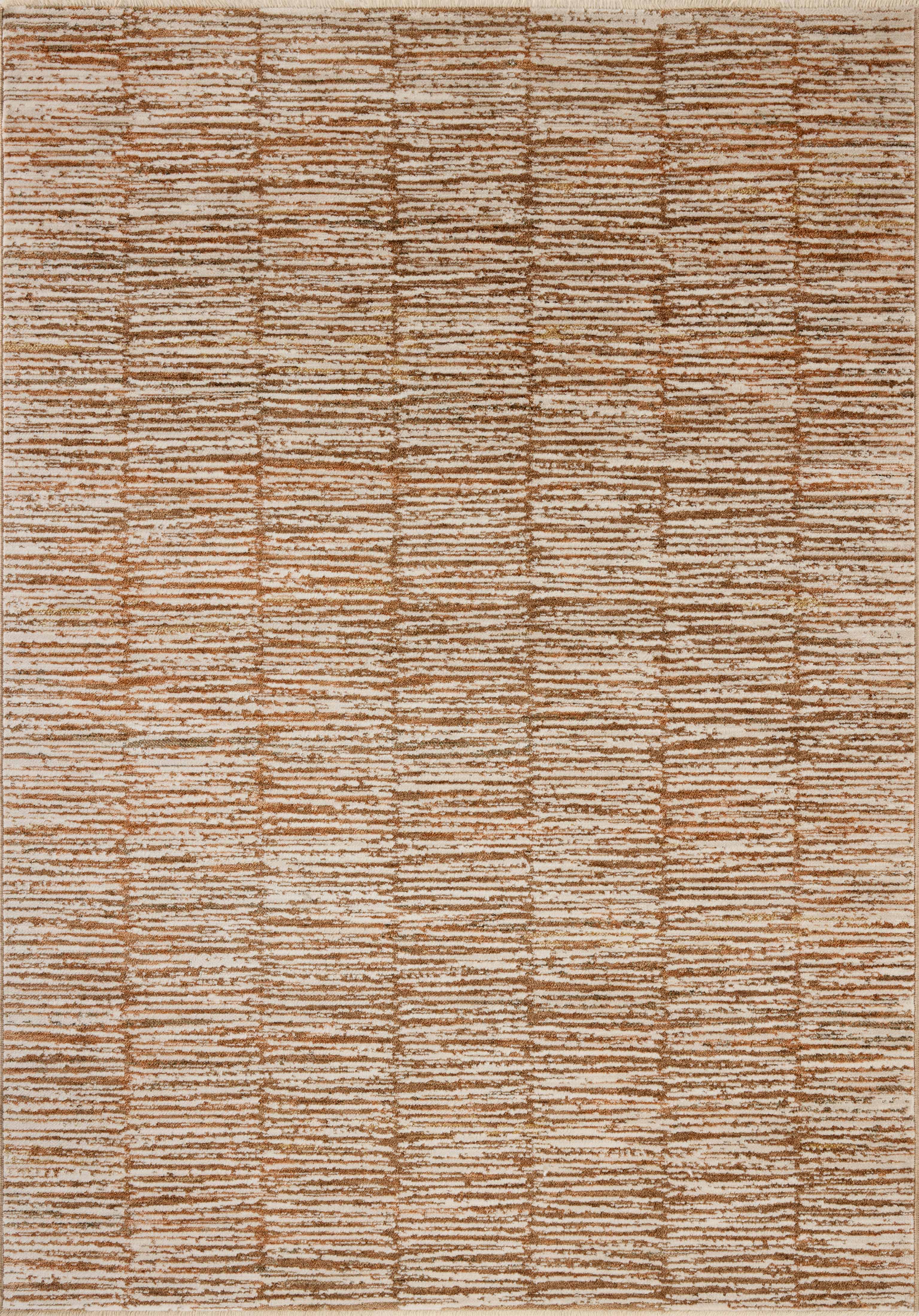 Featuring rich terracotta and refined ivory hues and graphic detail, the Nellie NEL-01 Terracotta / Ivory Area Rug is a power-loomed polyester and polypropylene area rug for any room