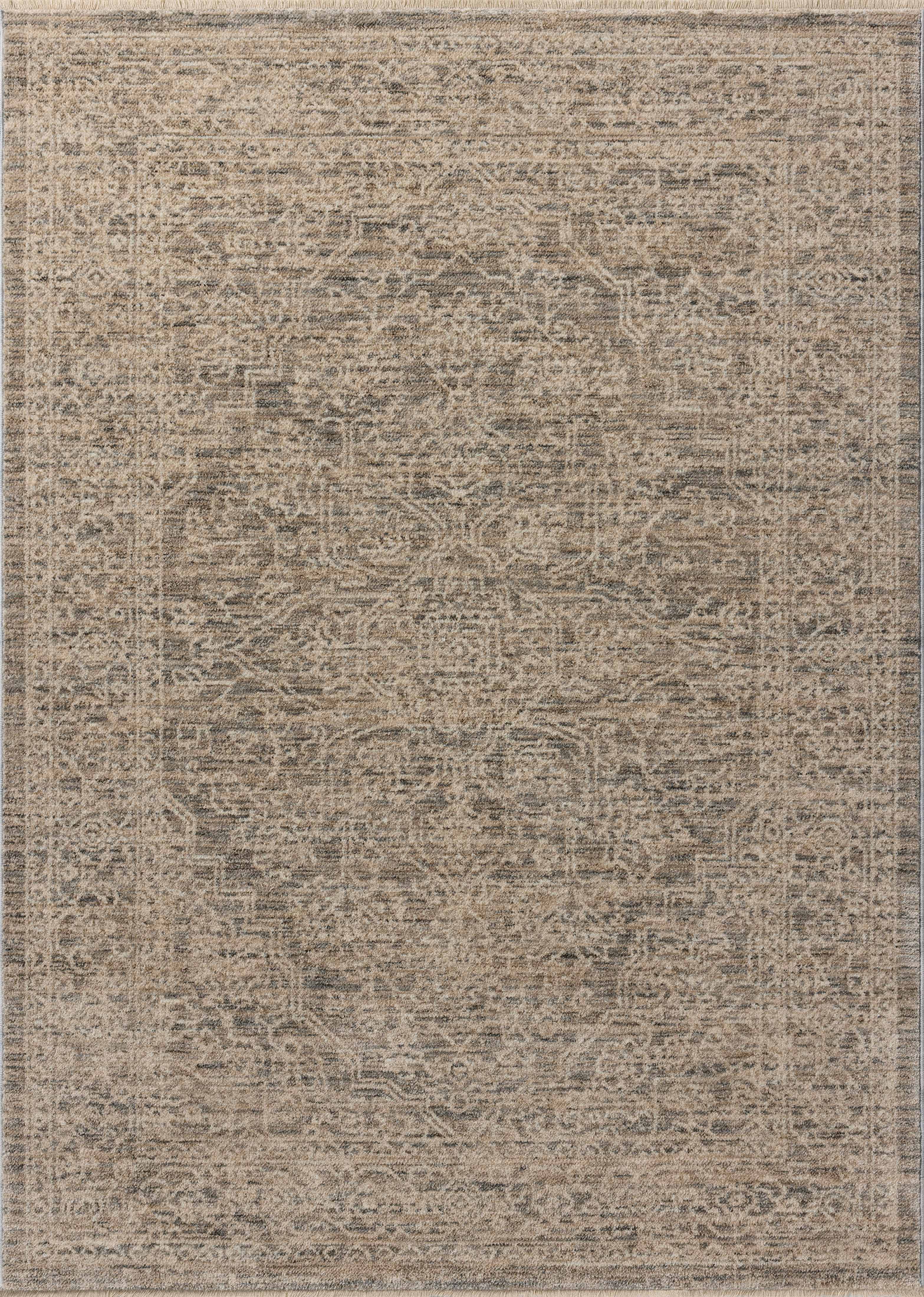 Dressed in cool slate and warm natural hues with vintage and distressed detail, the Newman NEW-01 Slate / Natural Area Rug is a power-loomed polyester area rug that completes any room