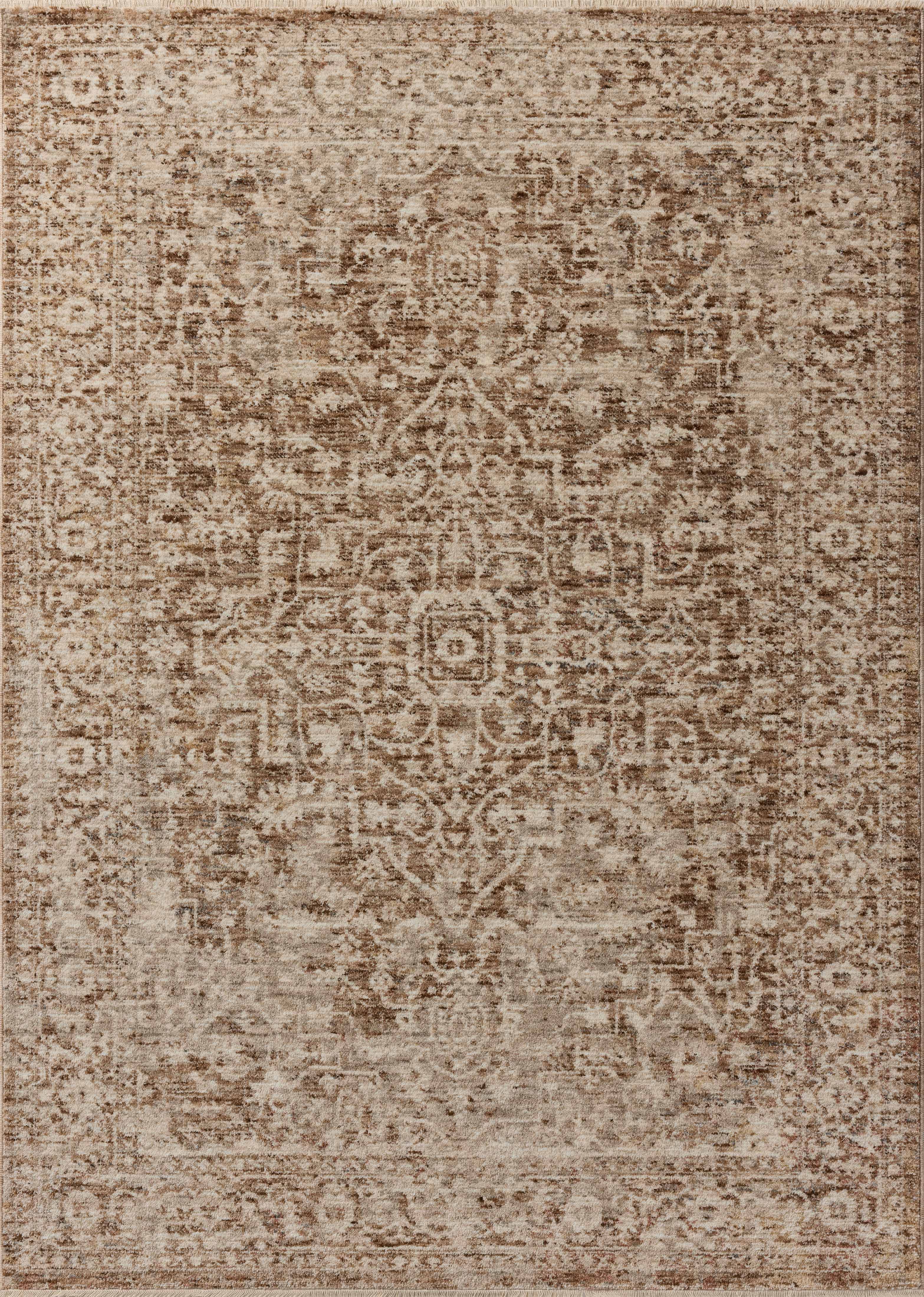 A power-loomed polyester area rug in grounded bark and warm natural tones with vintage and distressed motifs, the Newman NEW-02 Bark / Natural Area Rug grounds your room beautifully