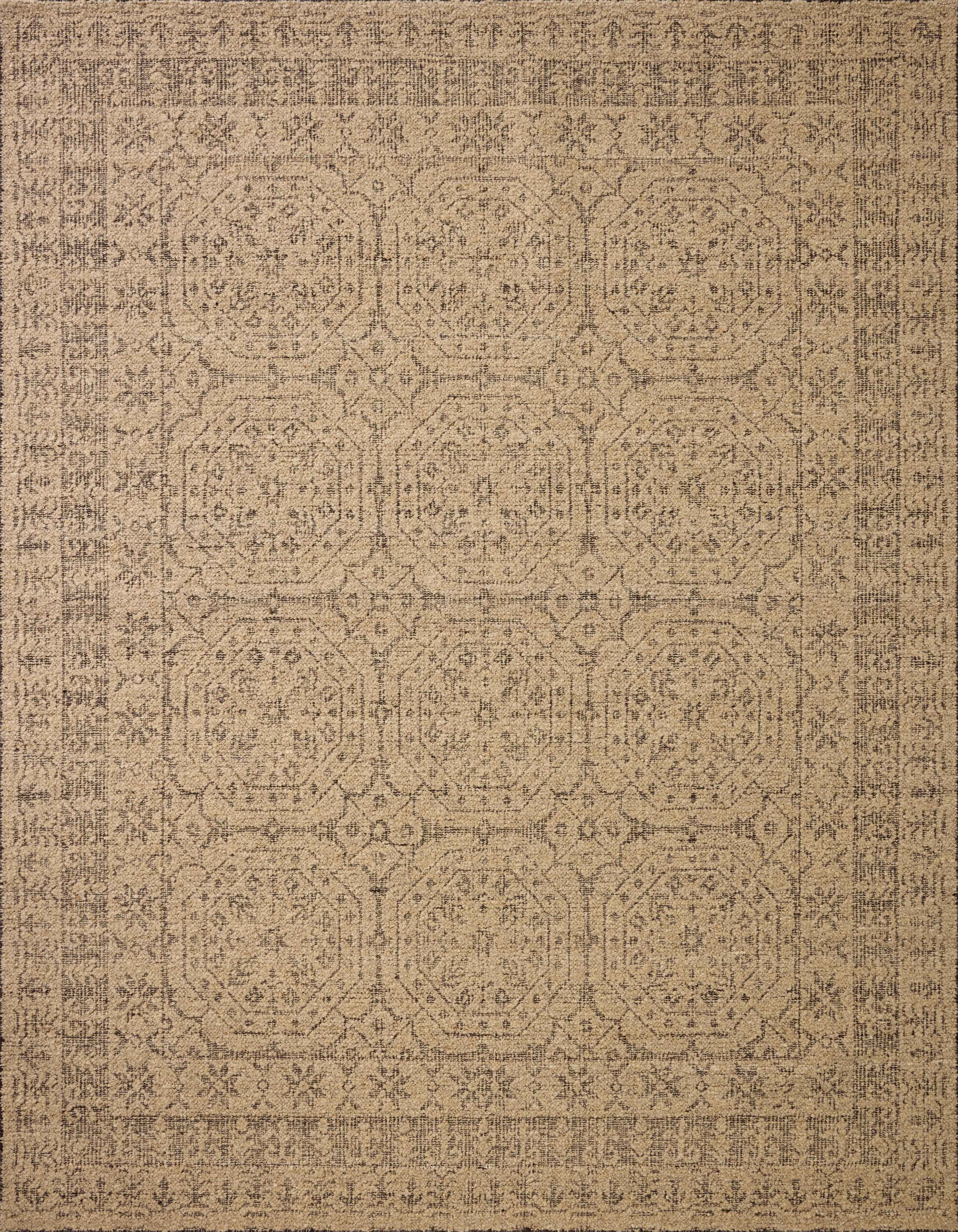 Expertly crafted as a hand-woven wool area rug with traditional artistry, the Novi NVI-01 Tan / Onyx Area Rug captures sandy tan and bold onyx tones beautifully