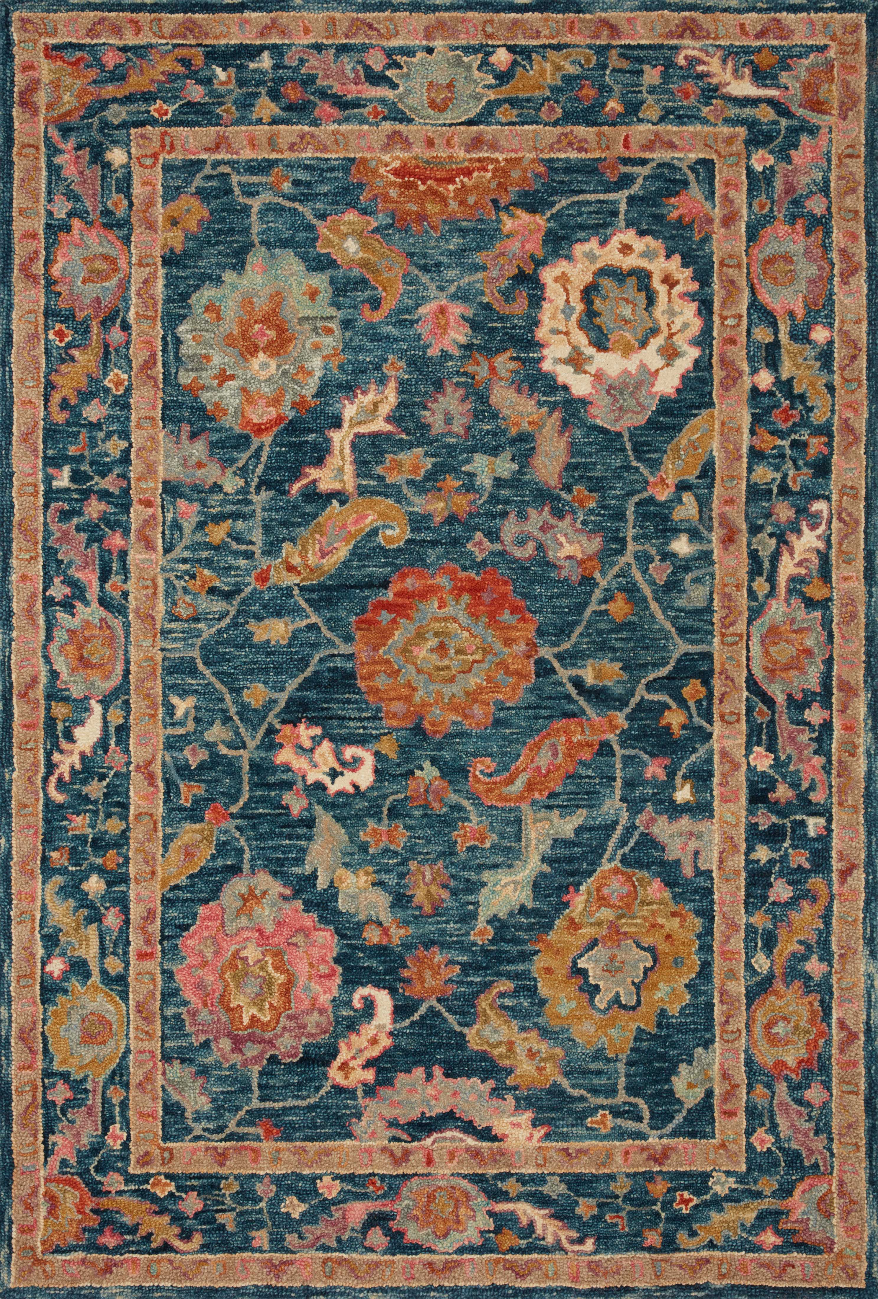 Padma PMA-01 Marine/Multi Area Rug, hooked wool, vibrant colors, artistic asymmetrical pattern
