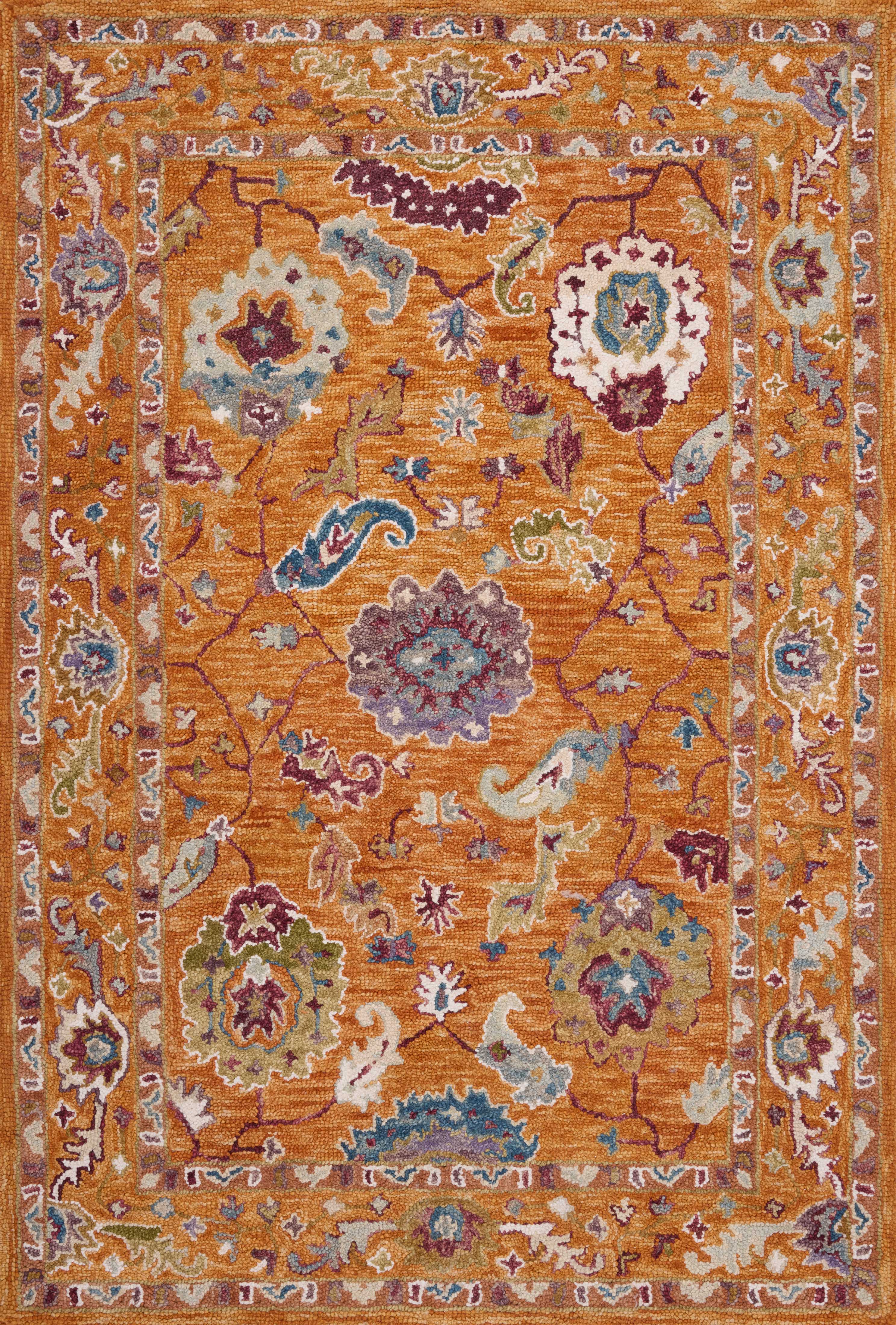 Padma PMA-01 Orange/Multi Area Rug, hand-hooked wool, bold orange and multicolor, modern asymmetry