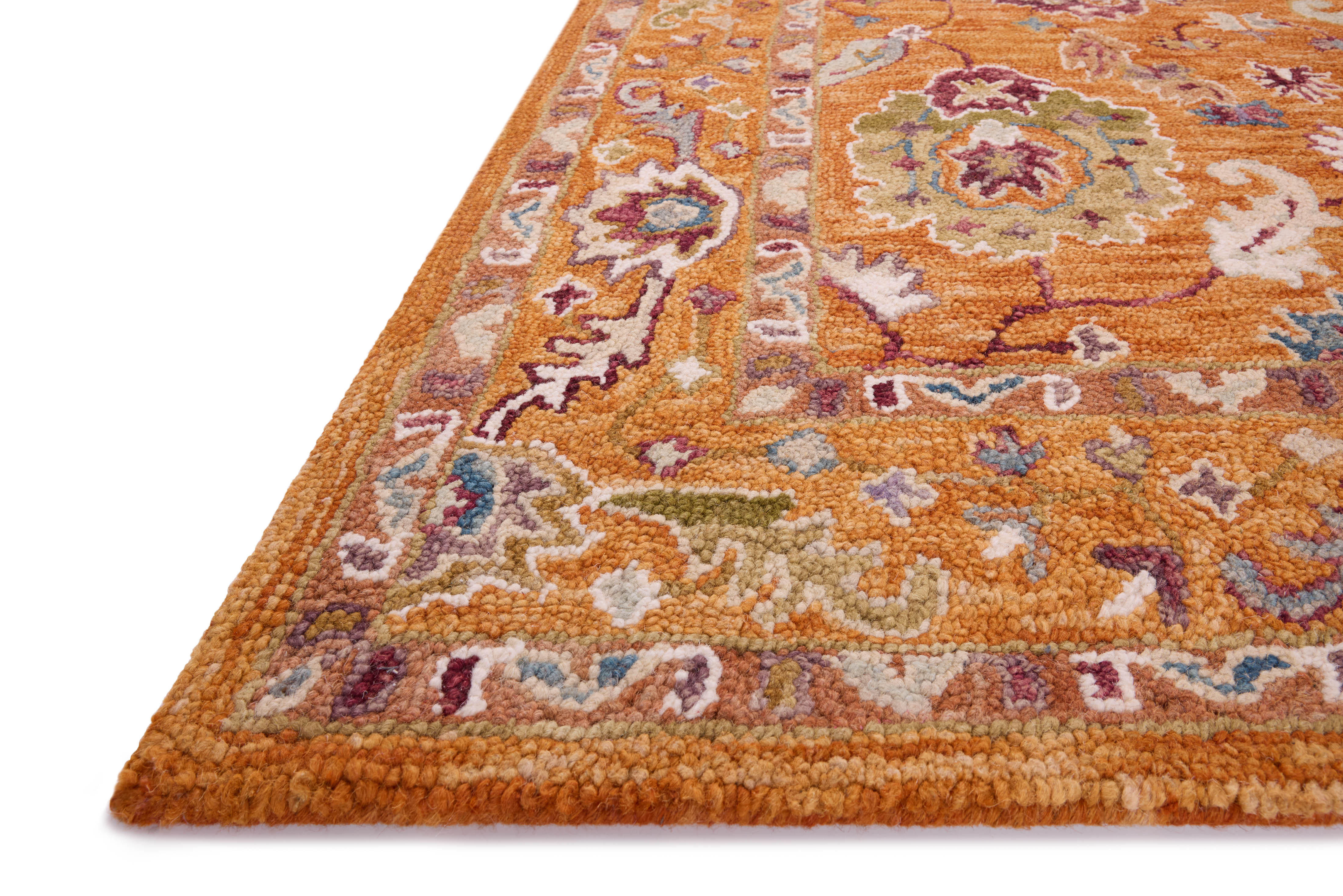 Padma PMA-01 Orange/Multi Area Rug, hand-hooked wool, bold orange and multicolor, modern asymmetry