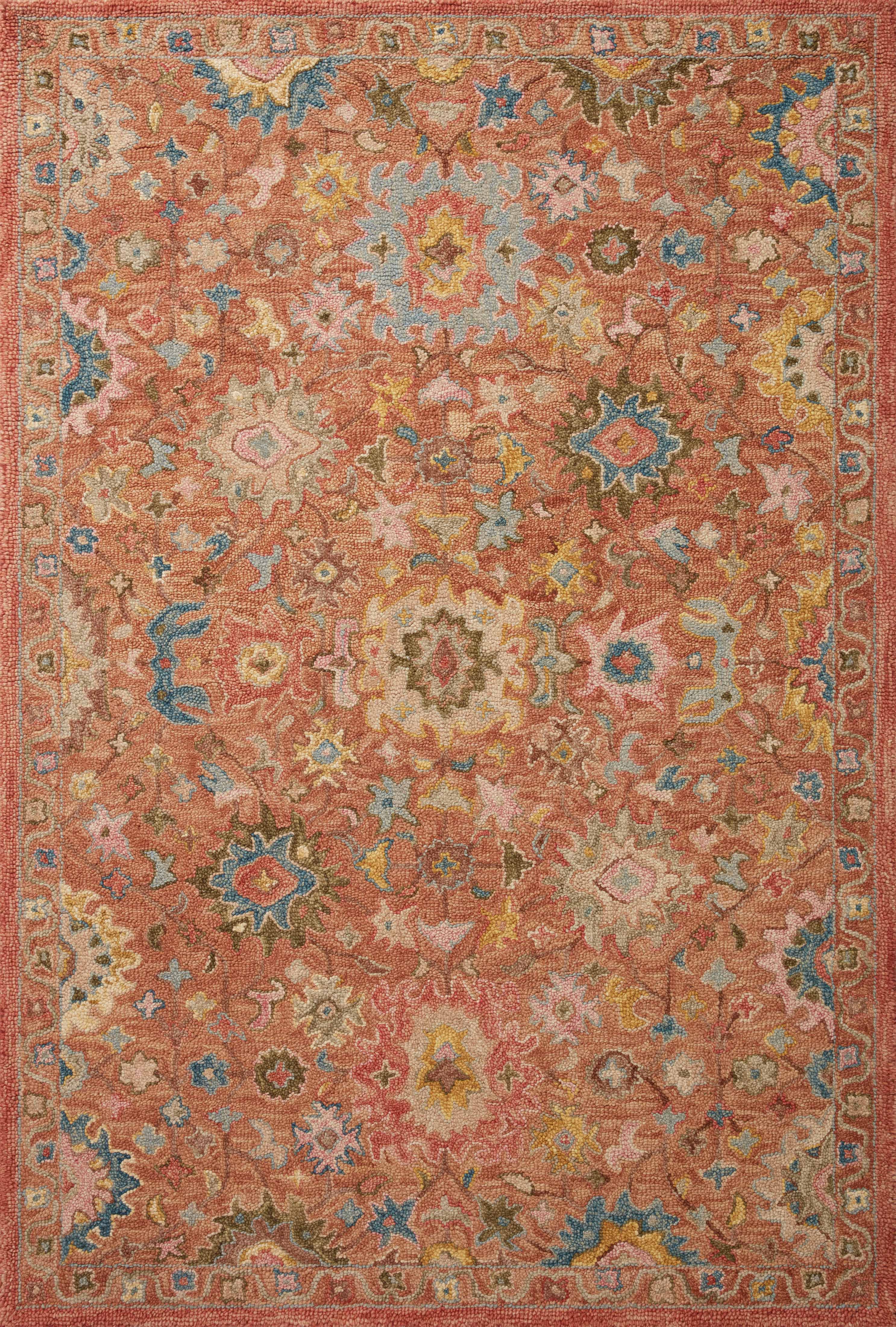 Padma PMA-05 Terracotta/Multi Area Rug, hand-hooked wool, thick pile, terracotta and multicolor, contemporary design