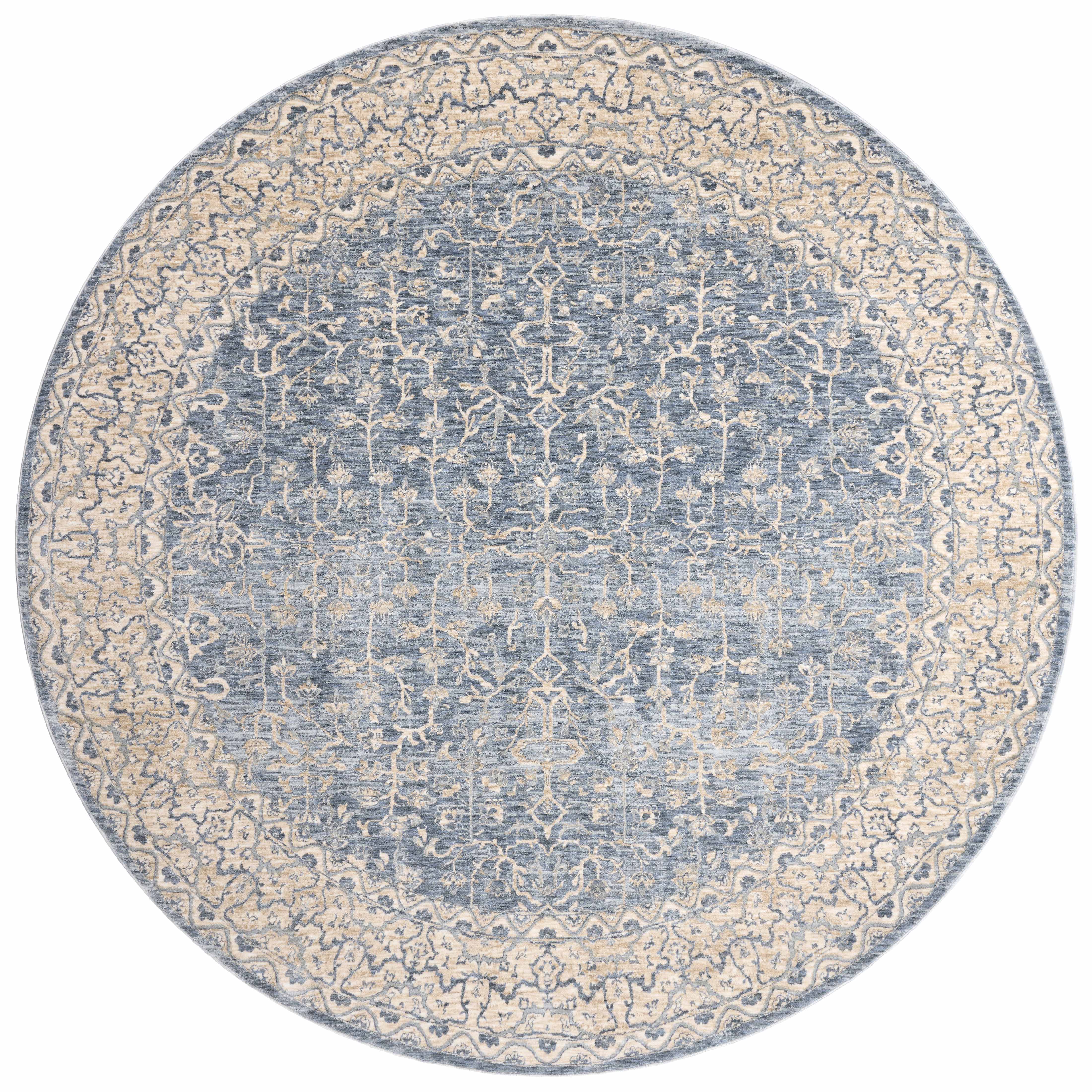 Pandora PAN-04 Dark Blue/Ivory Area Rug, power-loomed polyester, high-low texture, classic motifs