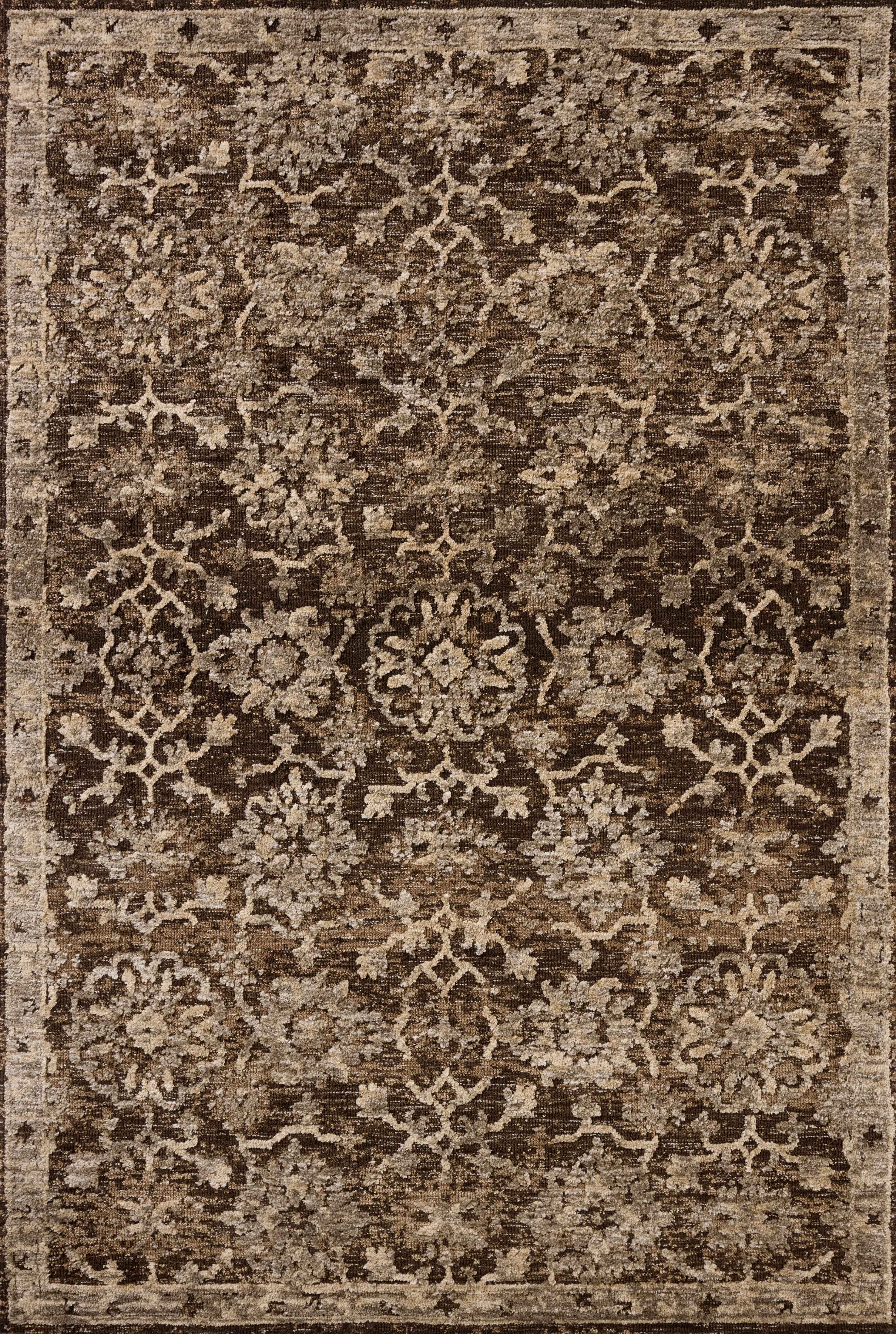 The Percival PCV-02 Bark / Pebble Area Rug highlights grounded bark and subtle pebble tones and traditional texture in a beautifully made power-loomed polyester area rug