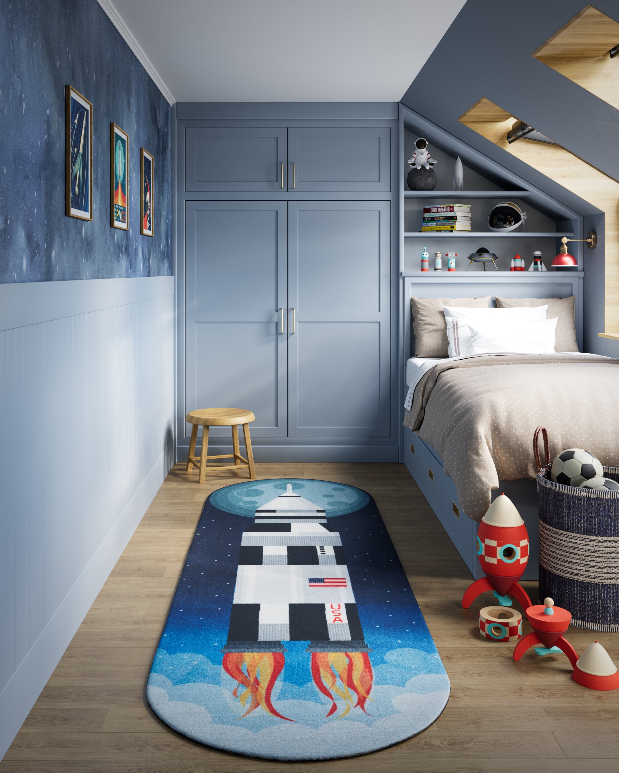 Momeni Playground PLY-6 Rocket Blue Kid Rug