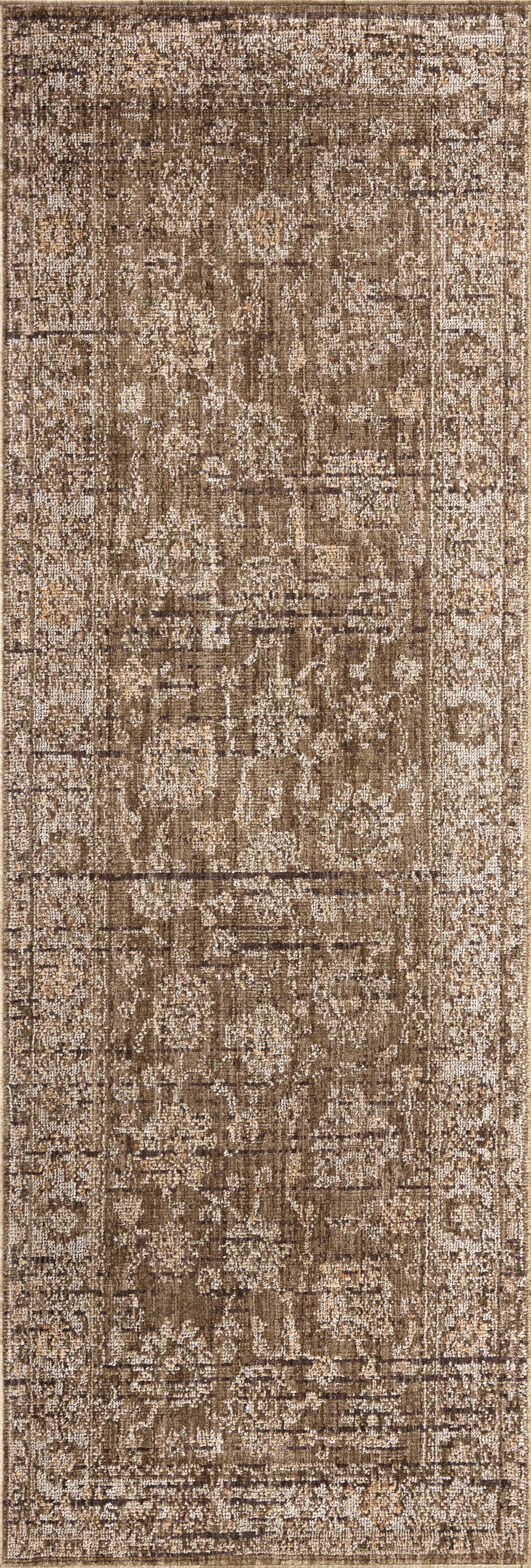 Layered in grounded bark and refined ivory hues with vintage patterns, the Priscilla PRL-01 Bark / Ivory Area Rug is a power-loomed 100% polyester area rug perfect for any setting