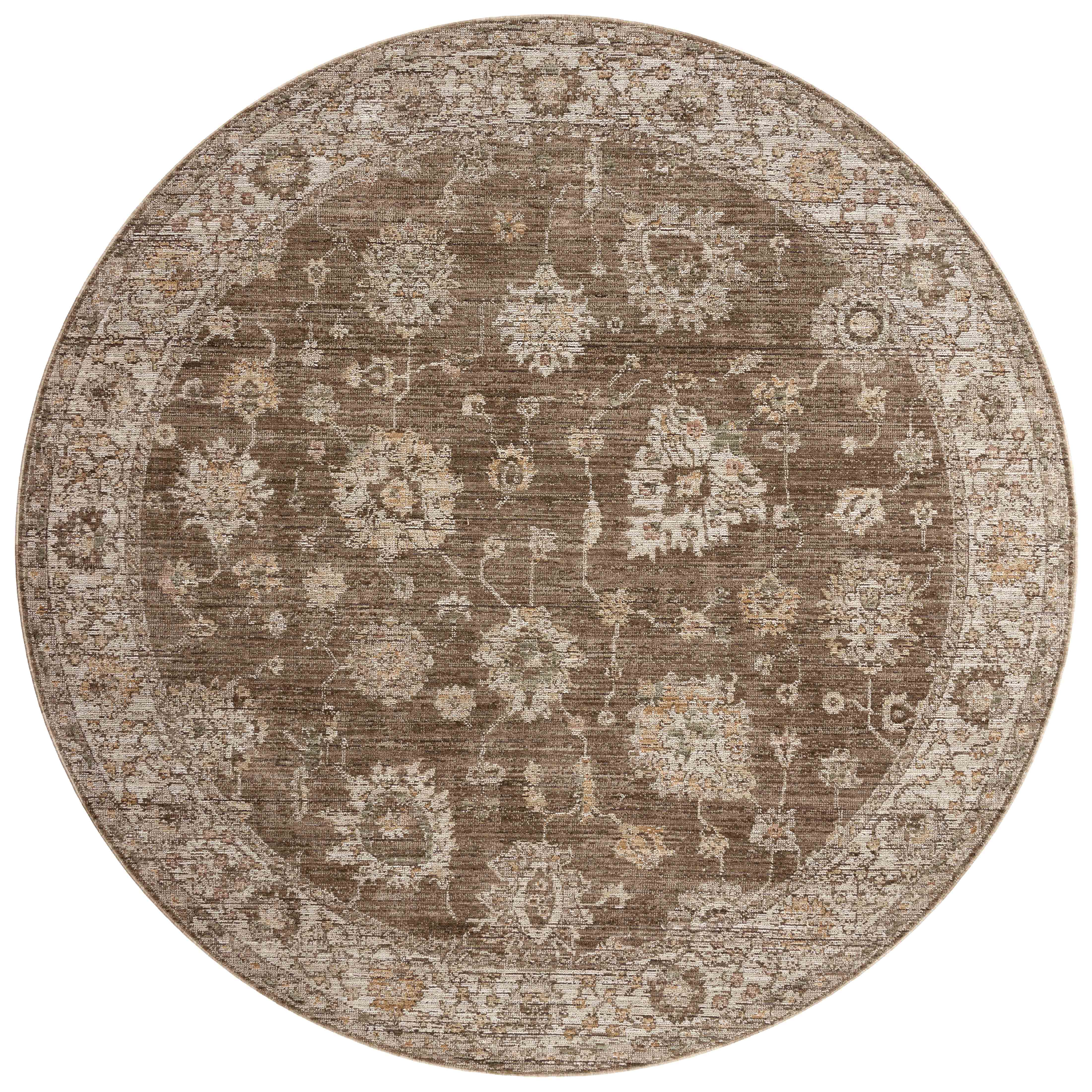 Layered in grounded bark and refined ivory hues with vintage patterns, the Priscilla PRL-01 Bark / Ivory Area Rug is a power-loomed 100% polyester area rug perfect for any setting