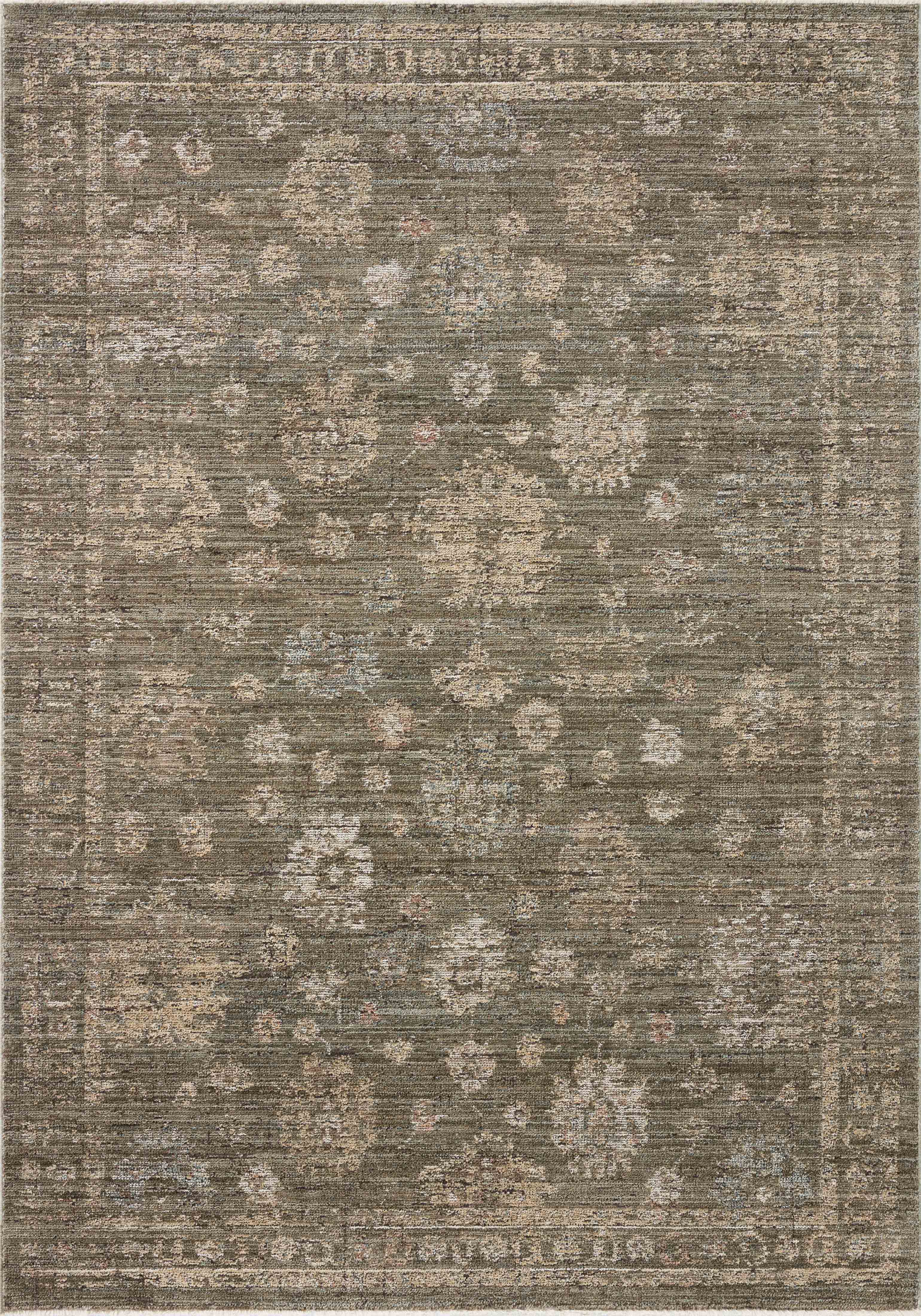 The Priscilla PRL-02 Olive / Sand Area Rug showcases earthy olive and sandy tones in a power-loomed 100% polyester area rug with vintage style