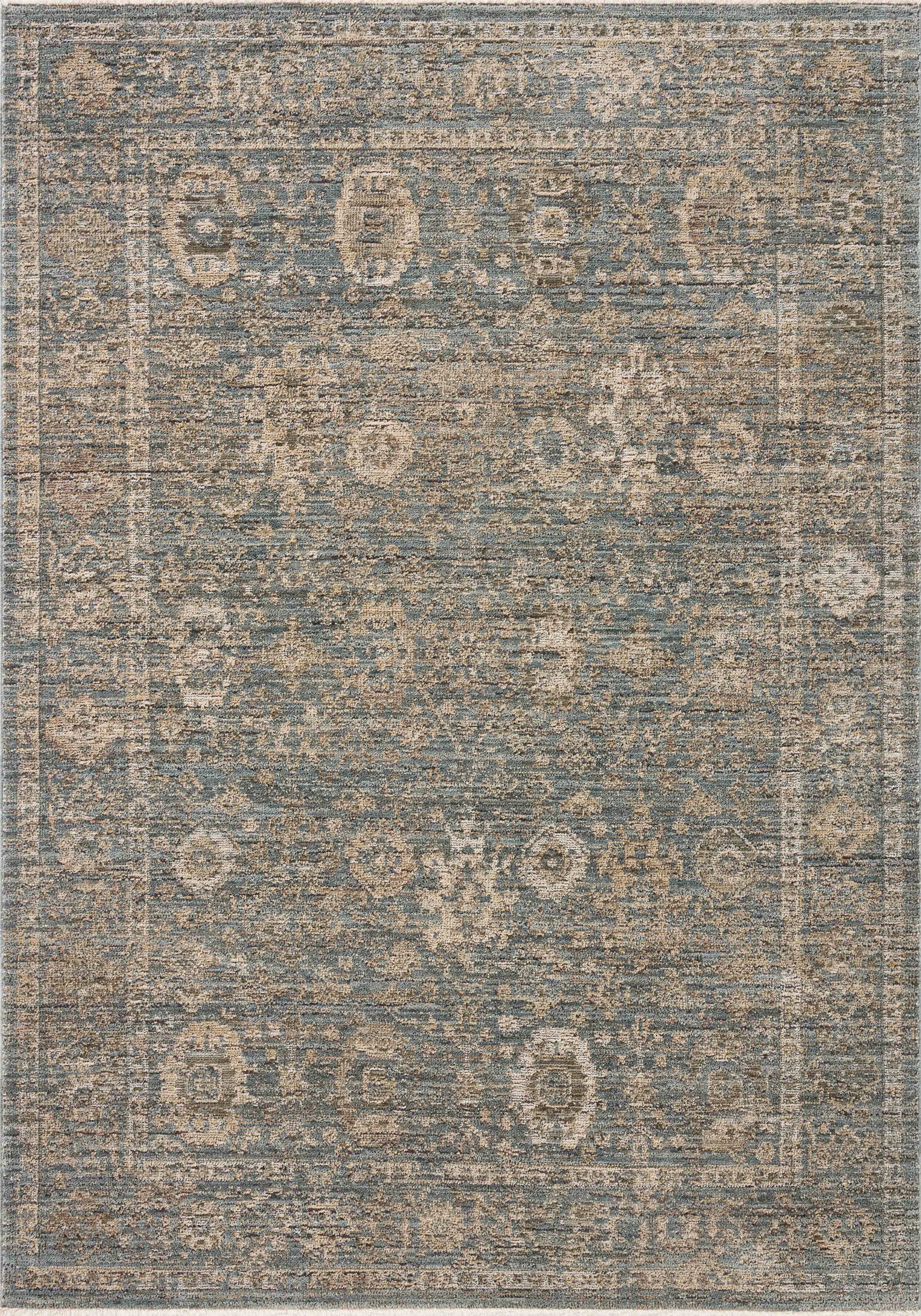 Featuring calming blue and sandy hues and vintage detail, the Priscilla PRL-03 Blue / Sand Area Rug is a power-loomed 100% polyester area rug for any room
