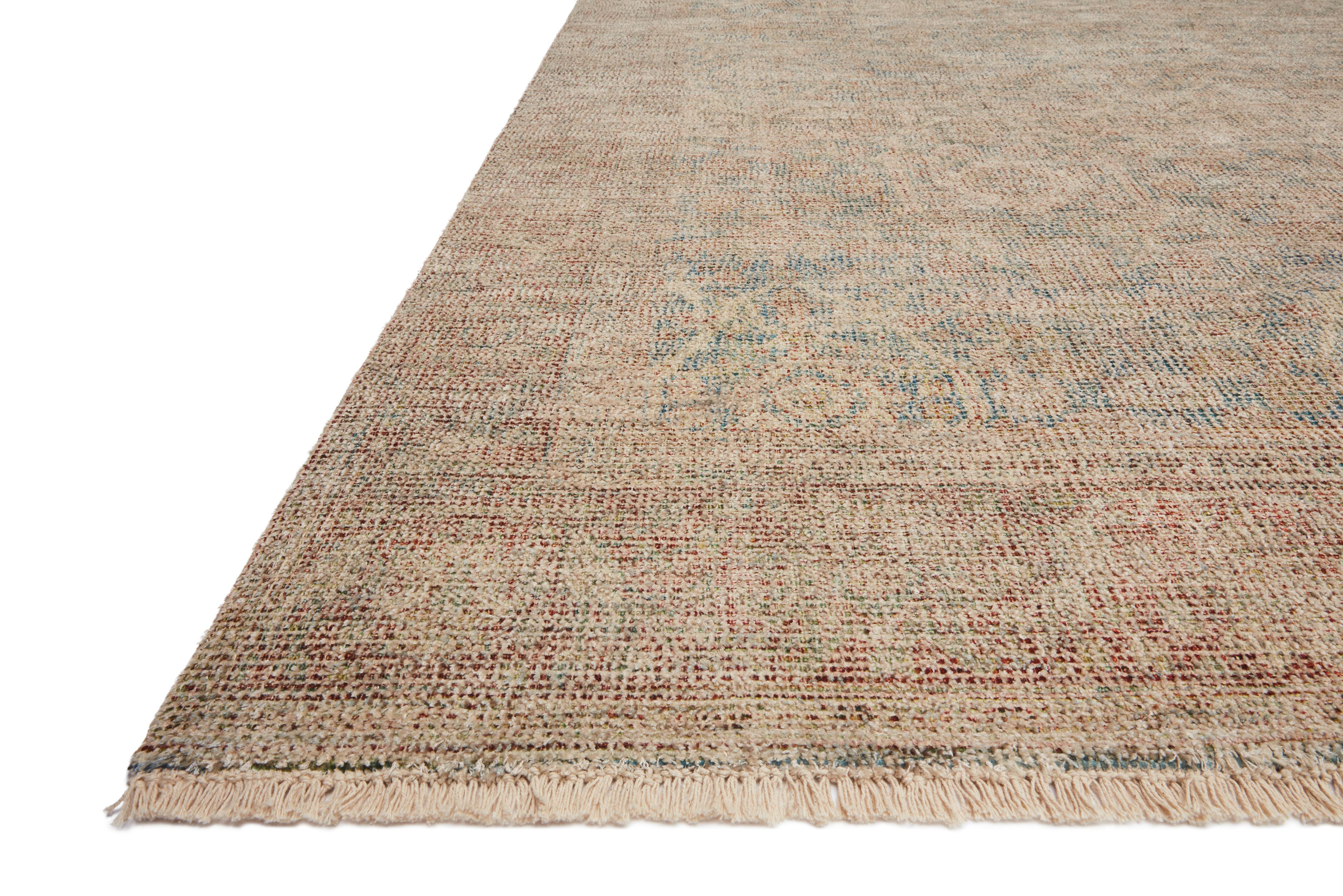 Priya PRY-06 hand-woven Denim and Rust area rug, contemporary tonal patterns, ethically crafted