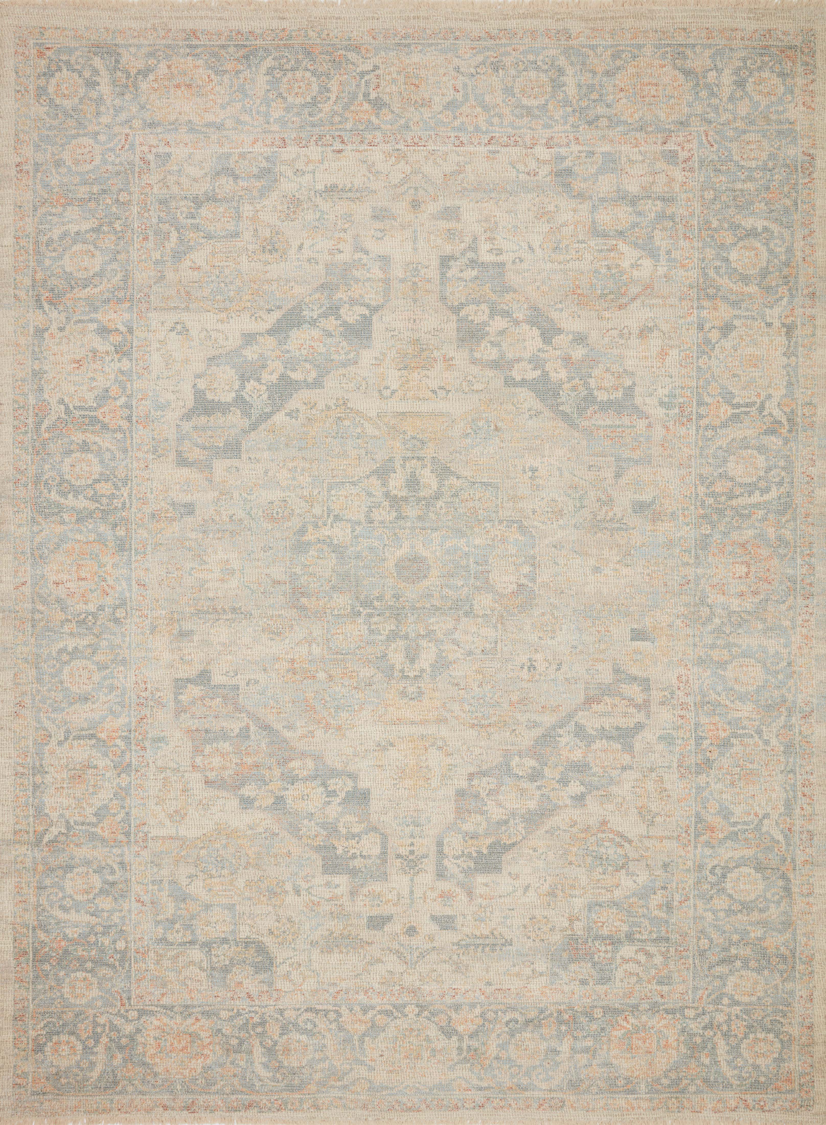 Priya PRY-08 hand-woven Bone and Bluestone area rug, artful tonal patterns, ethically produced