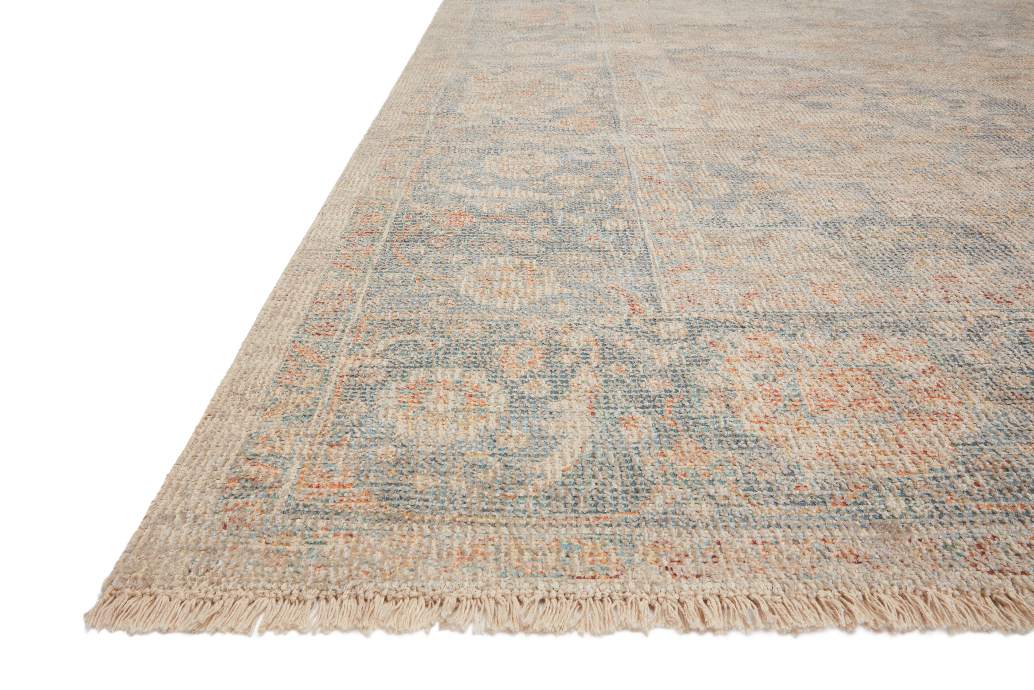 Priya PRY-08 hand-woven Bone and Bluestone area rug, artful tonal patterns, ethically produced