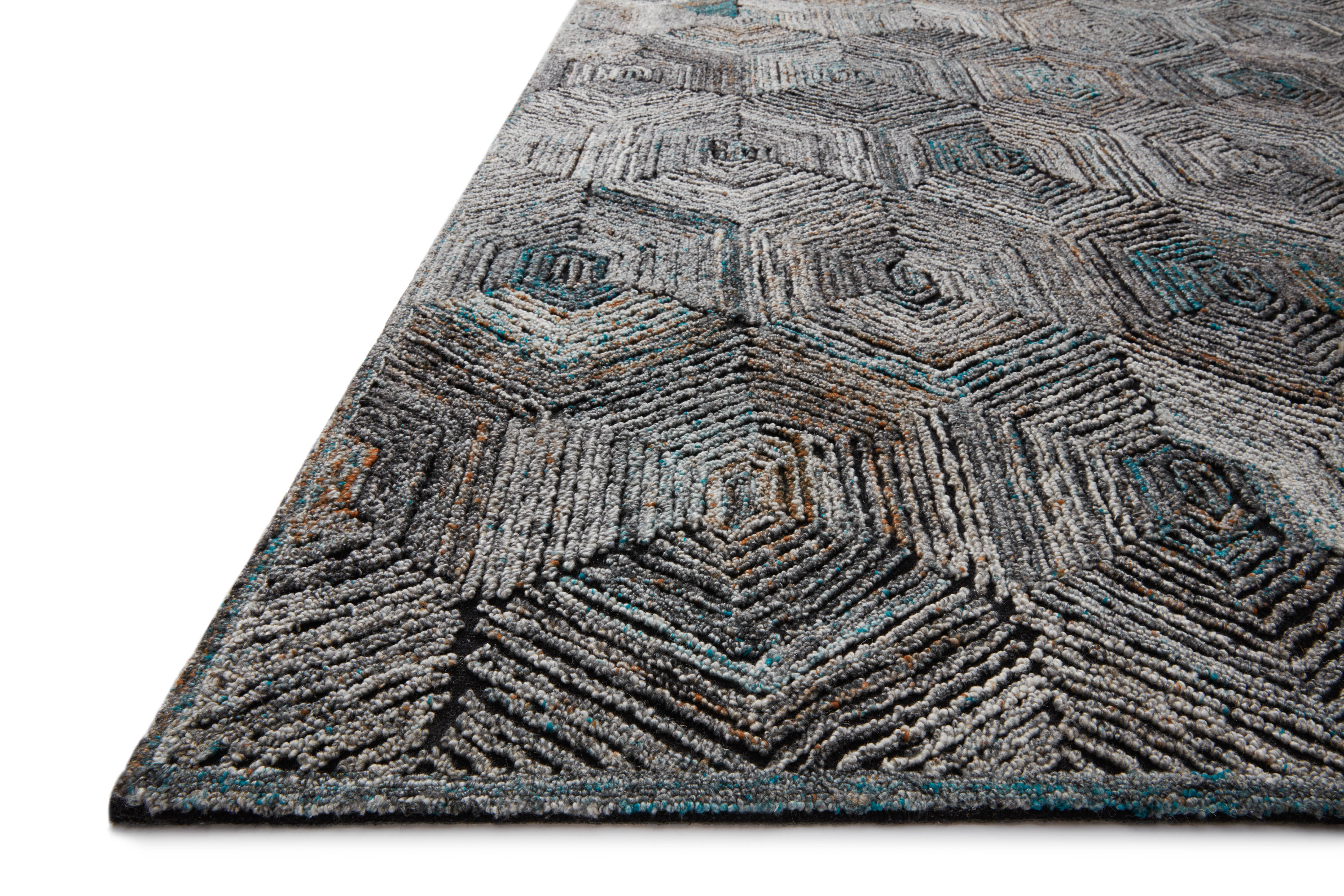 Bold Prescott PRE-02 Metal Area Rug, metallic-inspired geometric design, high-low pile, artisan-crafted in India, GoodWeave certified