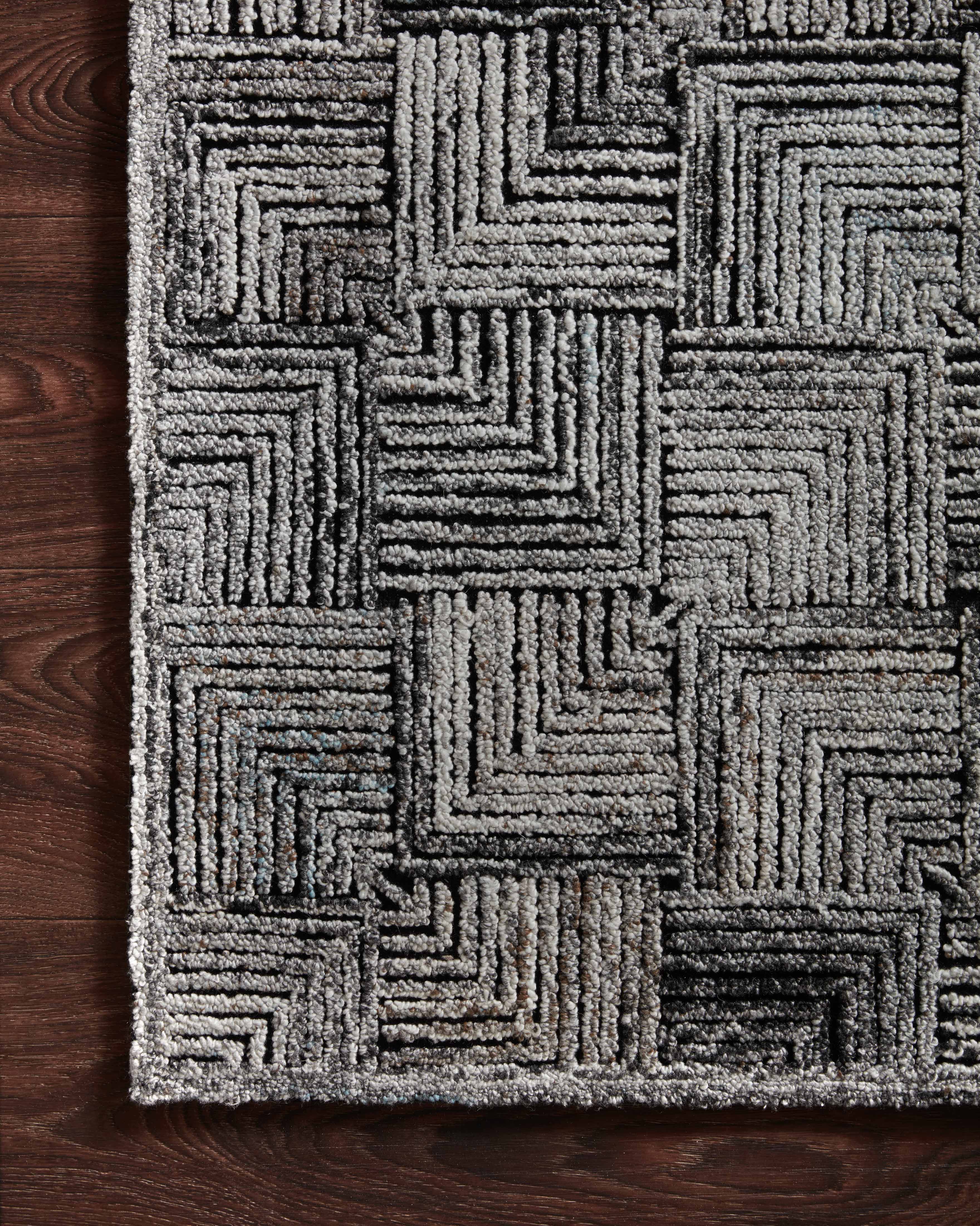 Prescott PRE-03 Silver Area Rug, tone-on-tone geometric design, high-low pile, versatile and GoodWeave certified, made in India