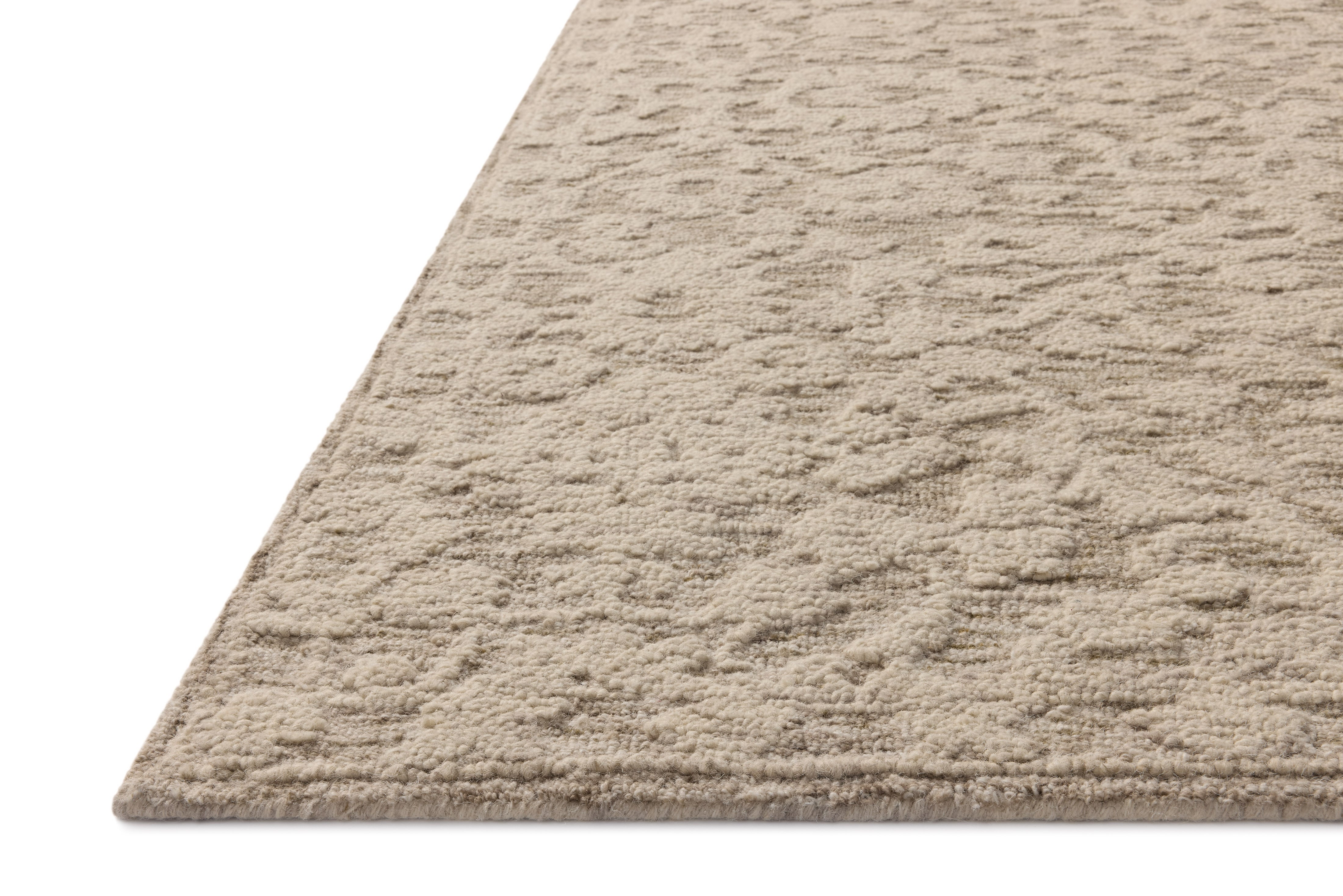 Crafted as a hand-tufted wool and cotton area rug, the Prudence PRU-01 Stone / Ivory Area Rug brings grounding stone and refined ivory warmth and floral character to your space