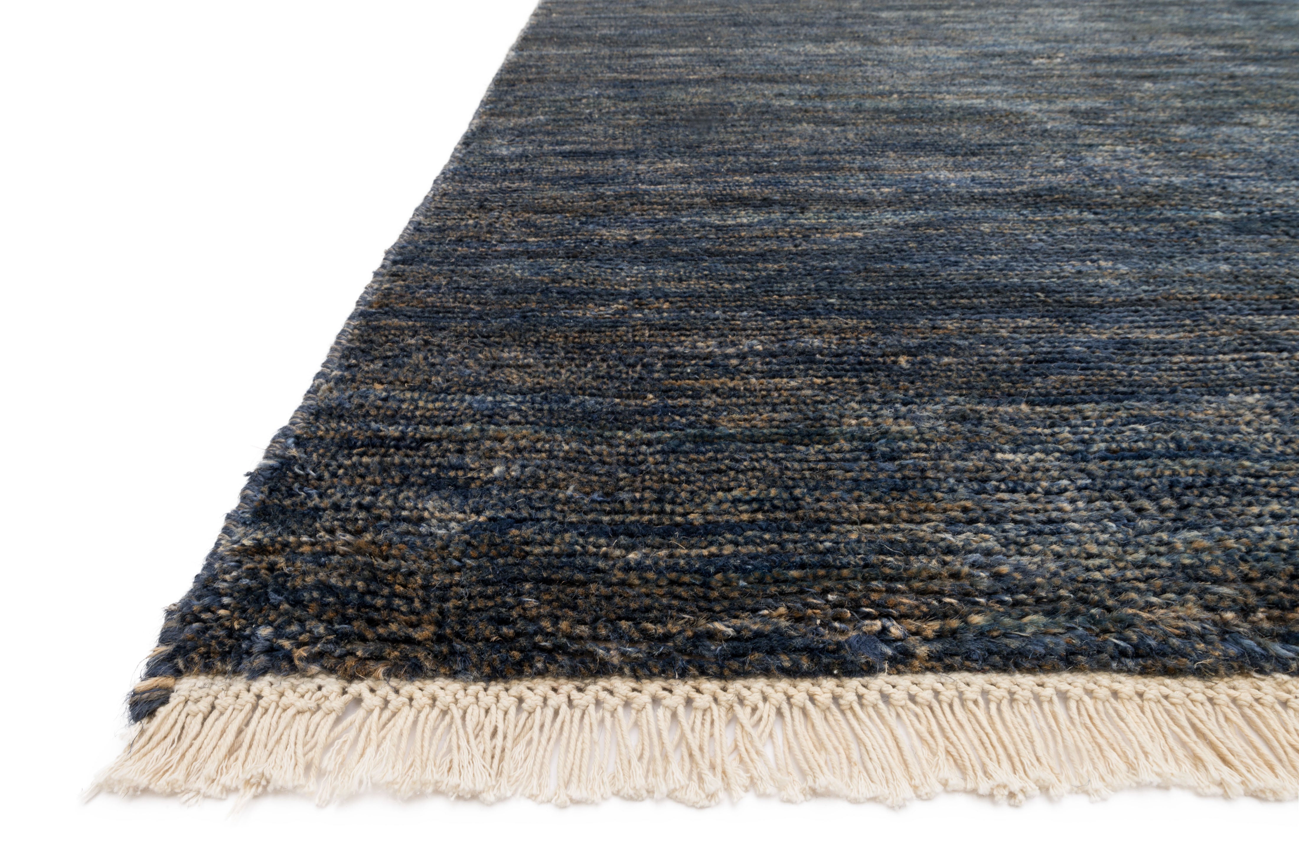 Hand-knotted Quinn QN-01 Indigo Area Rug, jute and cotton blend, eco-friendly, artisan-made in India, bold color for modern and eclectic interiors