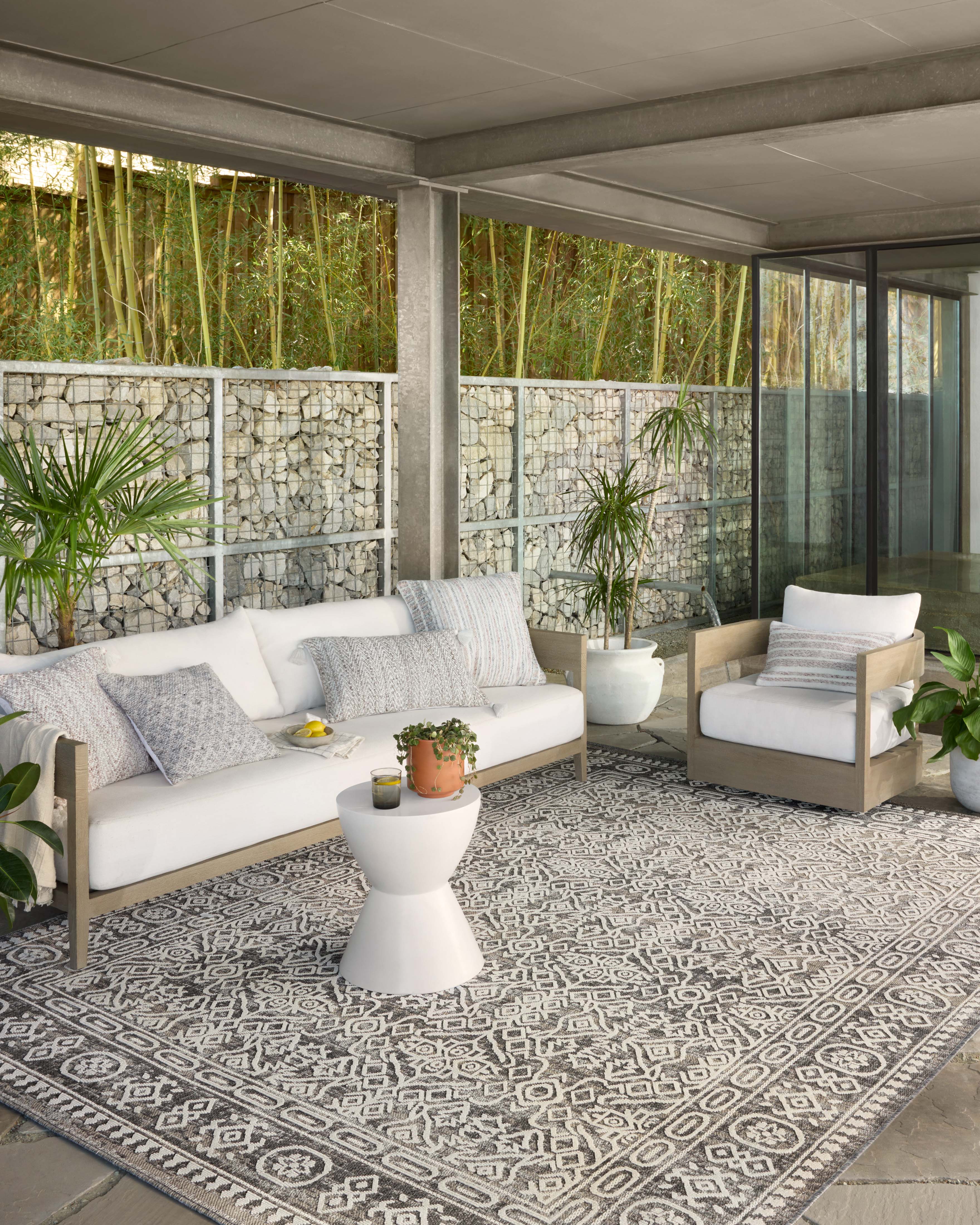 Rainier RAI-02 Pebble and ivory modern area rug, durable polypropylene, suitable for indoor and outdoor use