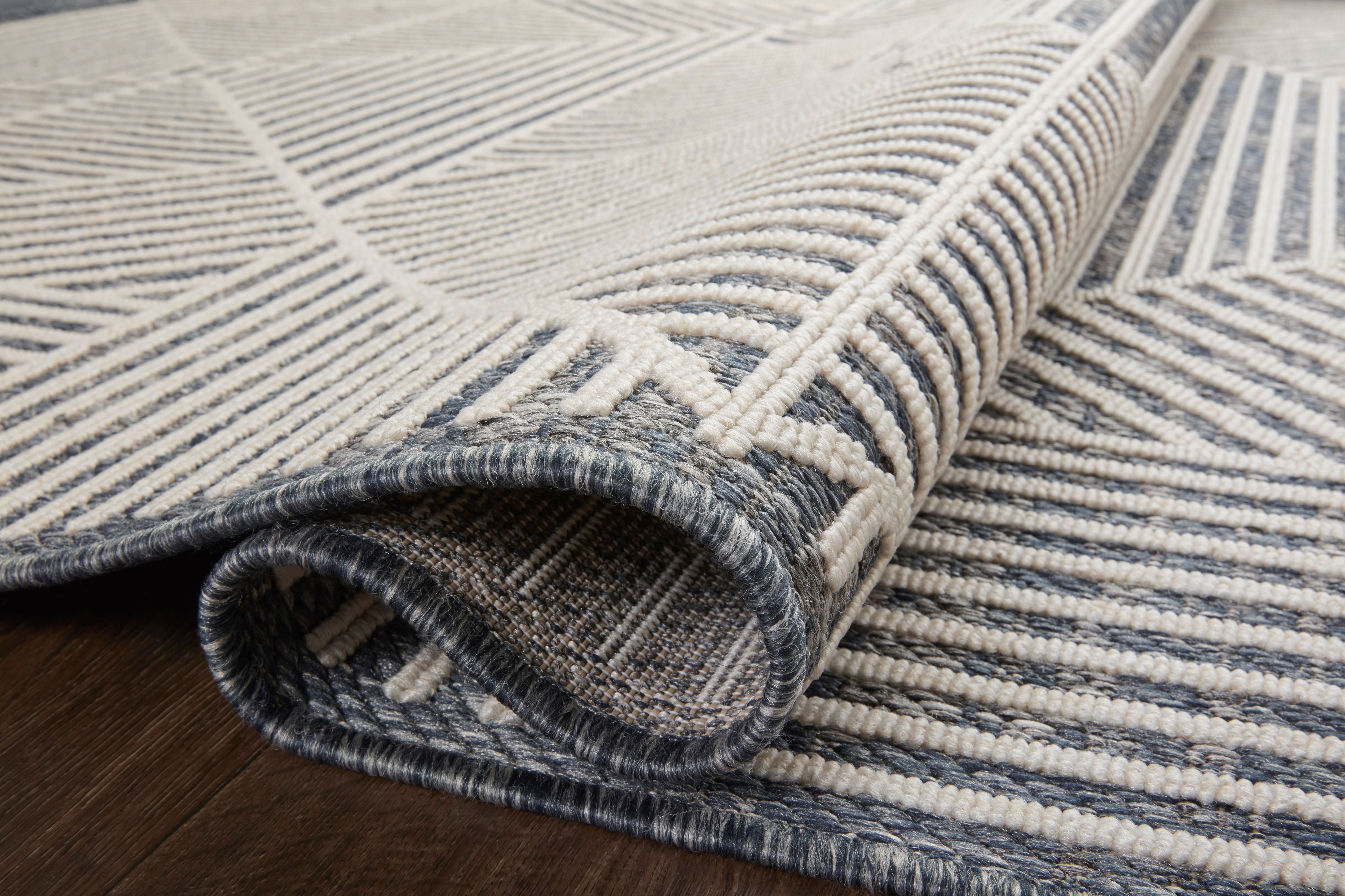 Rainier RAI-03 Denim and ivory contemporary patterned rug, power-loomed, weather-resistant for indoor or outdoor spaces