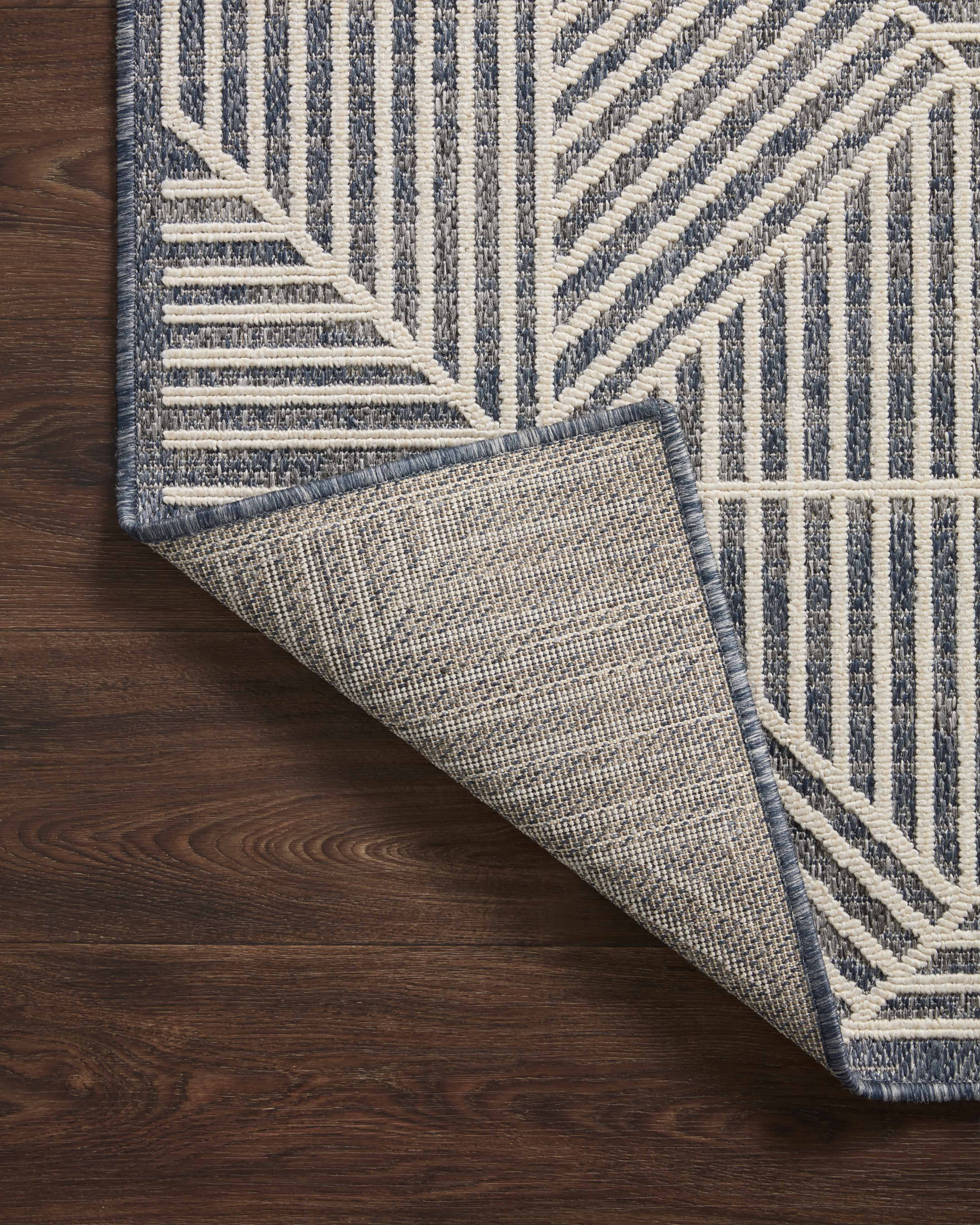 Rainier RAI-03 Denim and ivory contemporary patterned rug, power-loomed, weather-resistant for indoor or outdoor spaces