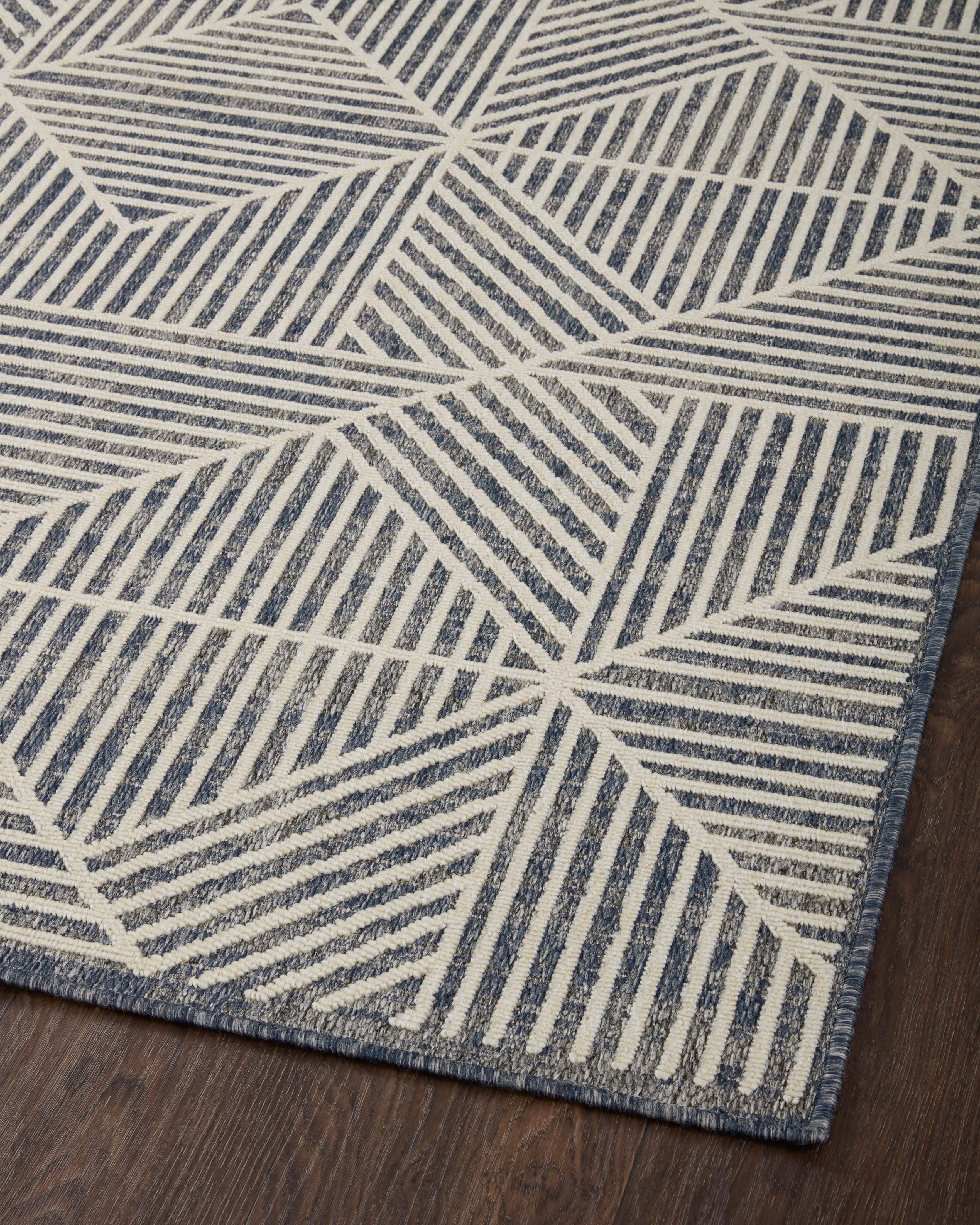 Rainier RAI-03 Denim and ivory contemporary patterned rug, power-loomed, weather-resistant for indoor or outdoor spaces