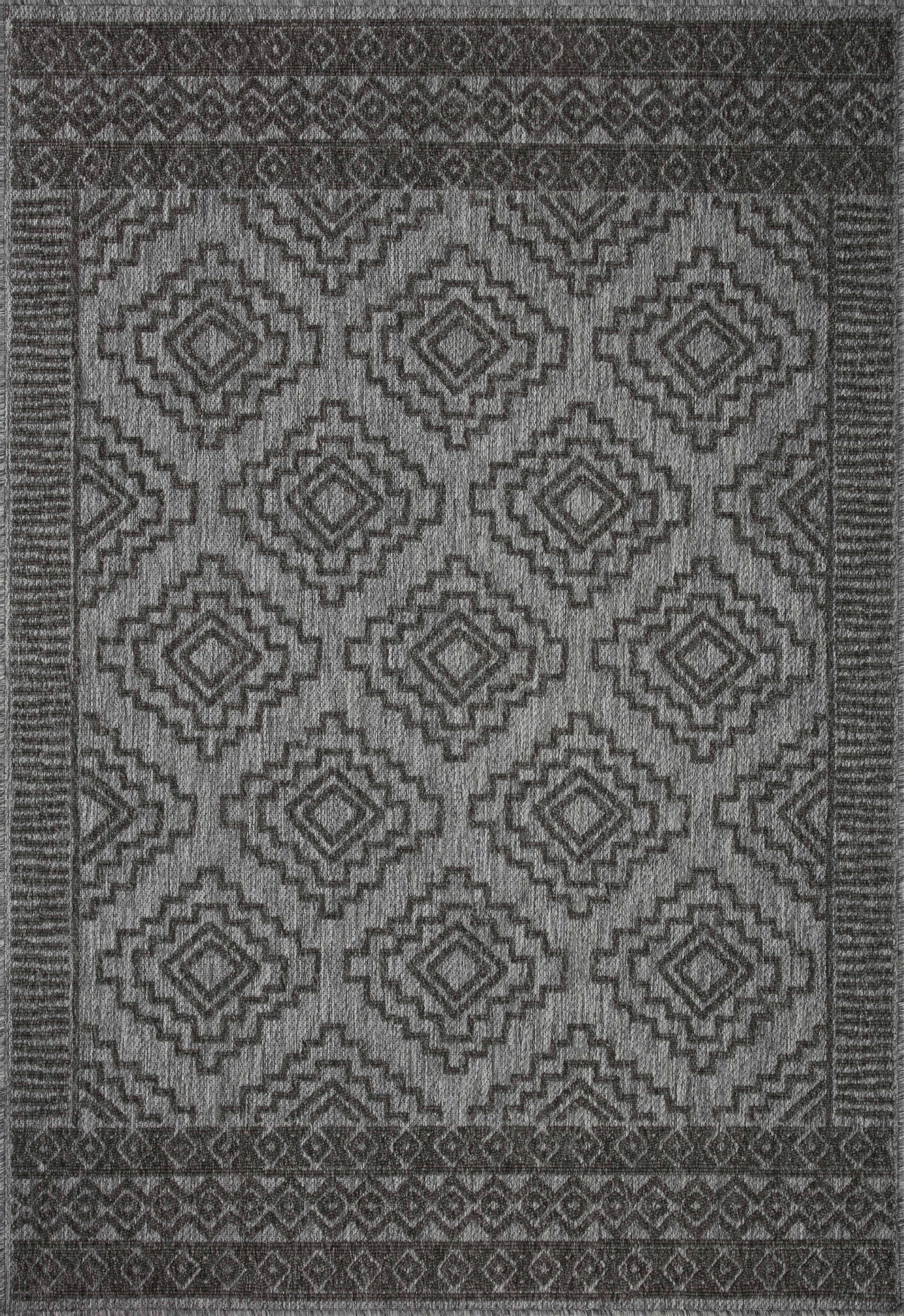 Rainier RAI-06 Grey and charcoal contemporary area rug, power-loomed polypropylene, weather-resistant for indoor outdoor