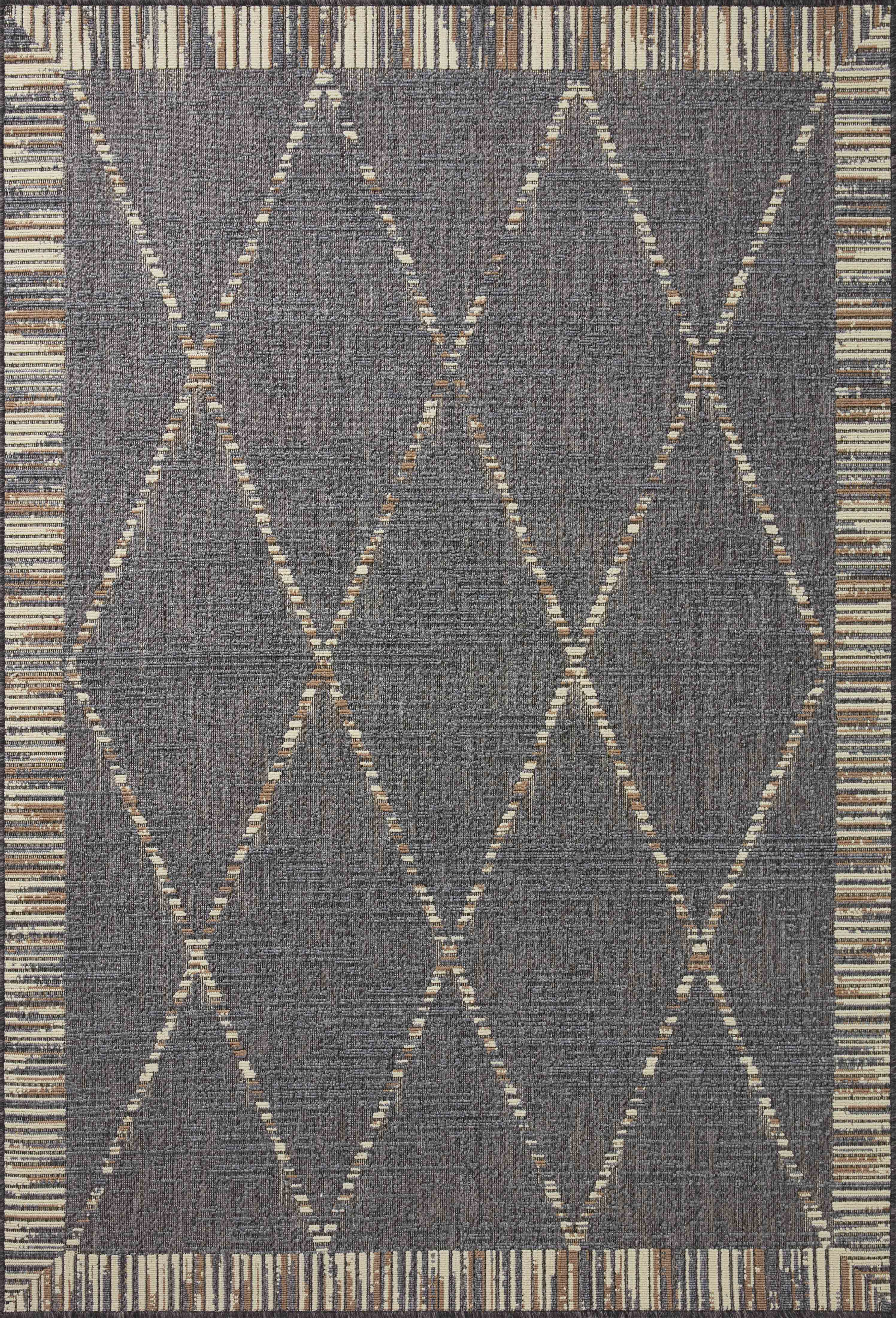 Rainier RAI-09 Slate and multi-color vibrant indoor outdoor area rug, contemporary pattern, weather-resistant polypropylene.