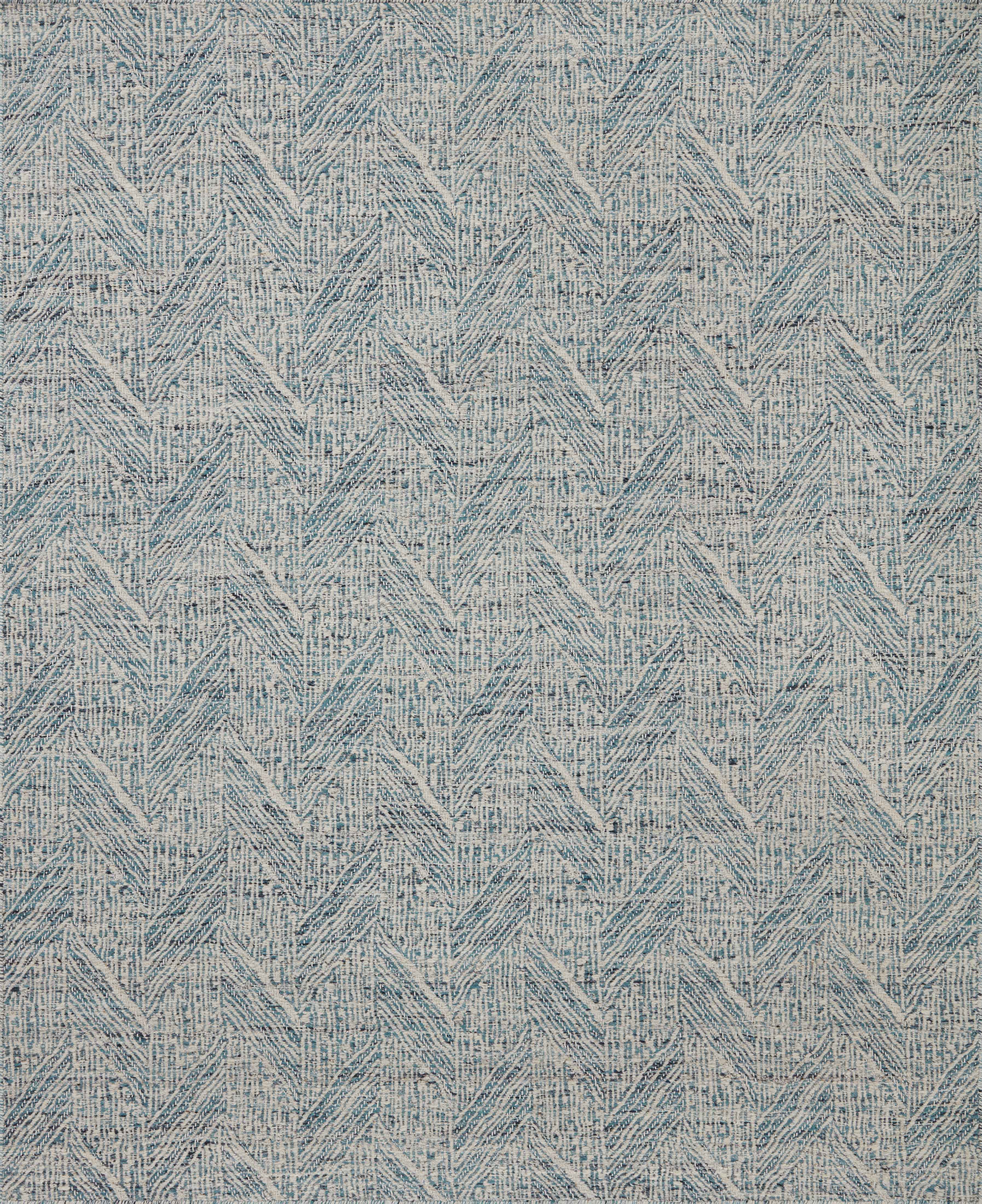 Raven RAV-01 Blue / Ivory Area Rug – Handwoven blue and ivory rug with layered geometric patterns, crafted from wool and cotton in India. GoodWeave certified for ethical production.