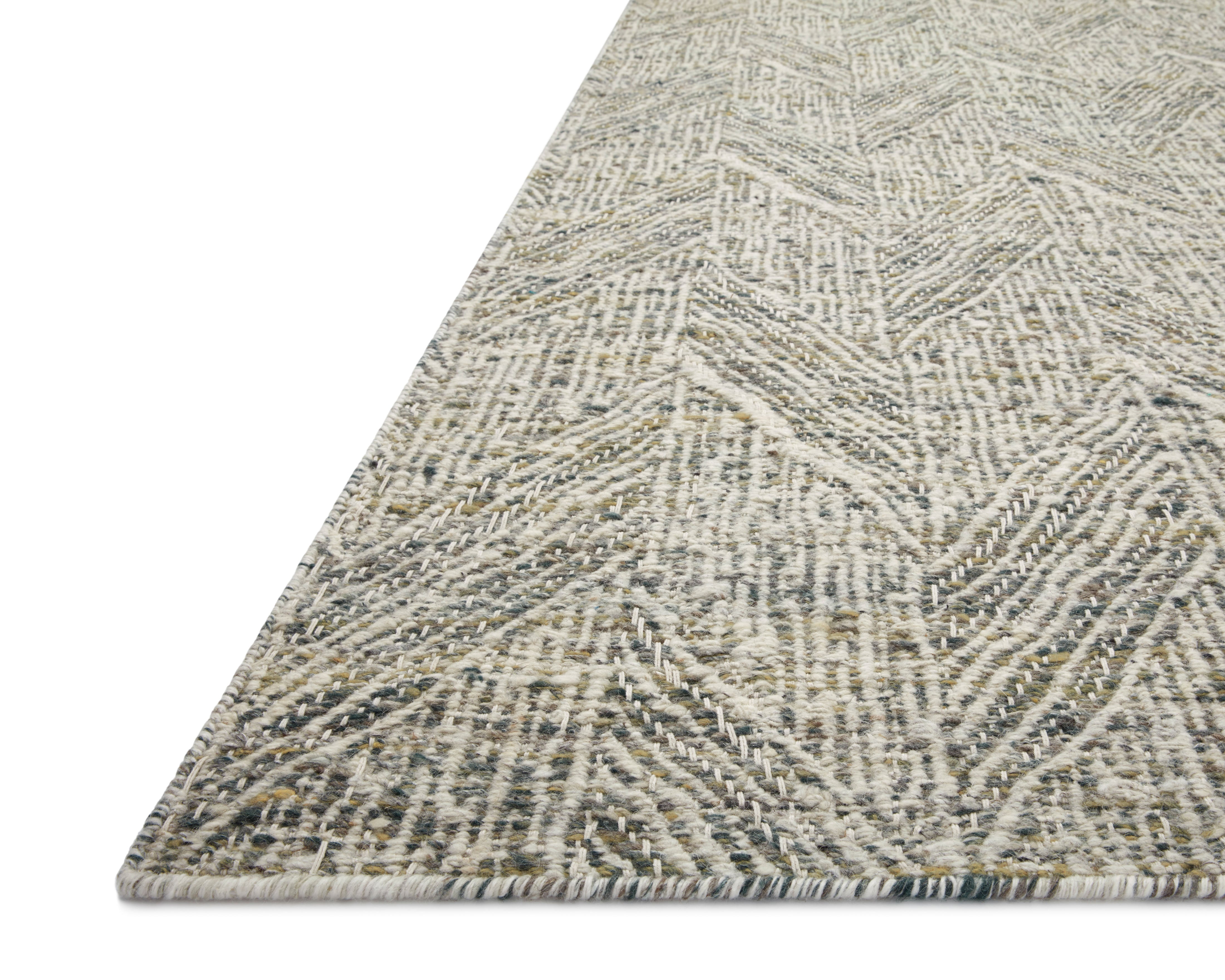 Raven RAV-01 Moss / Ivory Area Rug – Moss and ivory geometric rug, intricately handwoven from wool and cotton. Durable and GoodWeave certified for ethical sourcing.