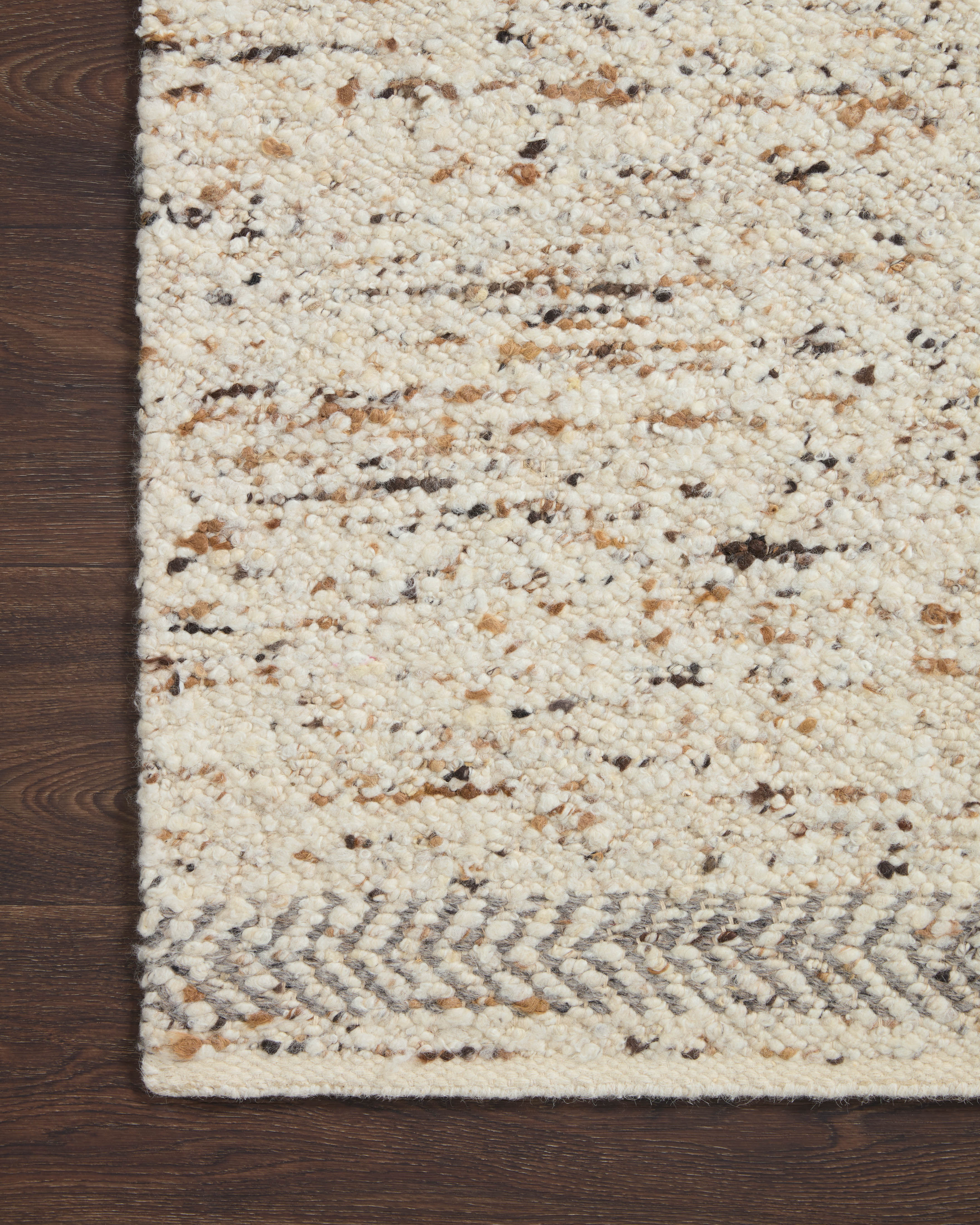 Reyla RLA-01 Pebble / Stone Area Rug, hand-knotted in India, with a neutral palette of pebble and stone and multicolored yarn for a fresh, timeless heathered look.