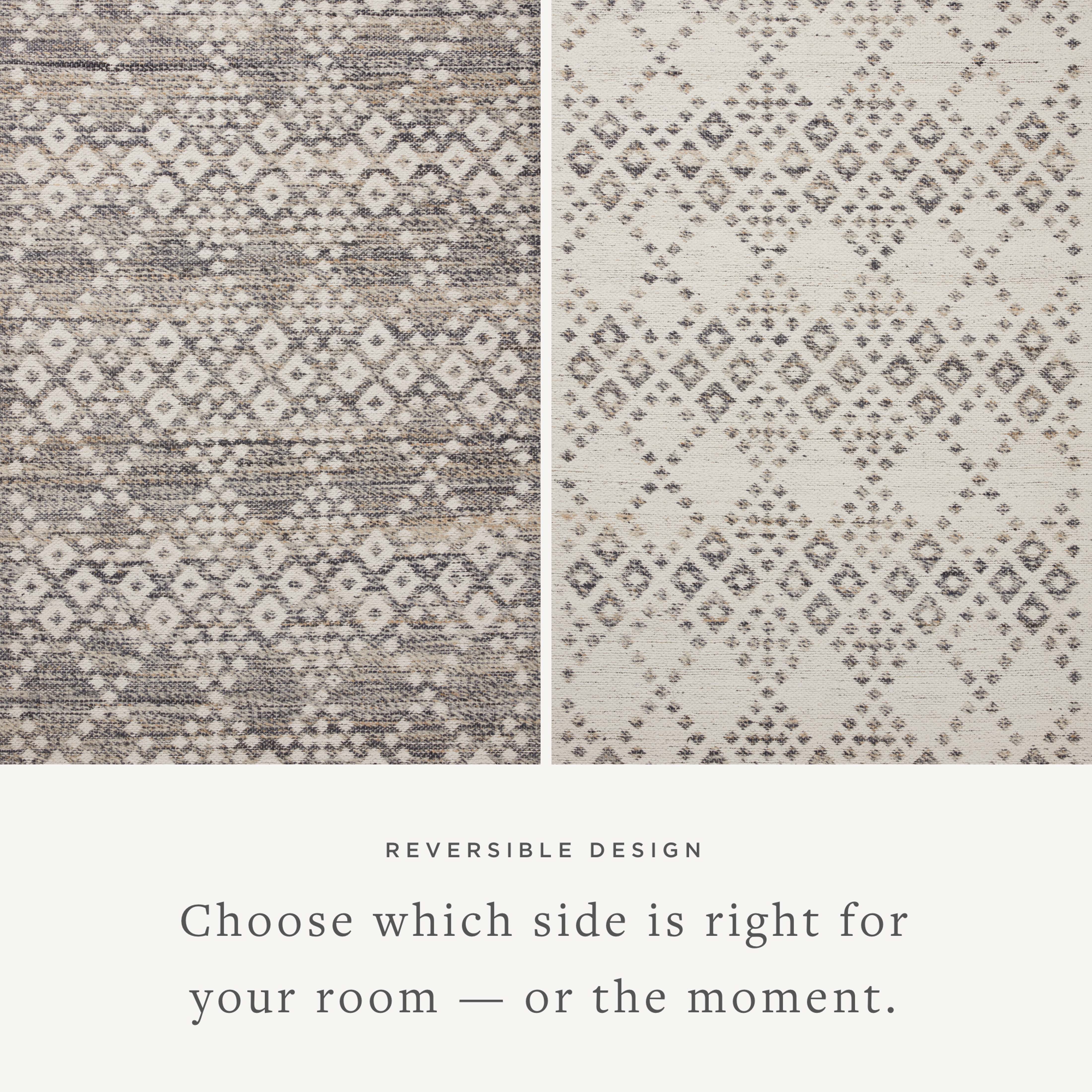 Rivers RIV-01 Area Rug featuring a reversible flatweave design with symmetrical motifs in denim and ivory tones, creating a watercolor effect for modern, neutral spaces.
