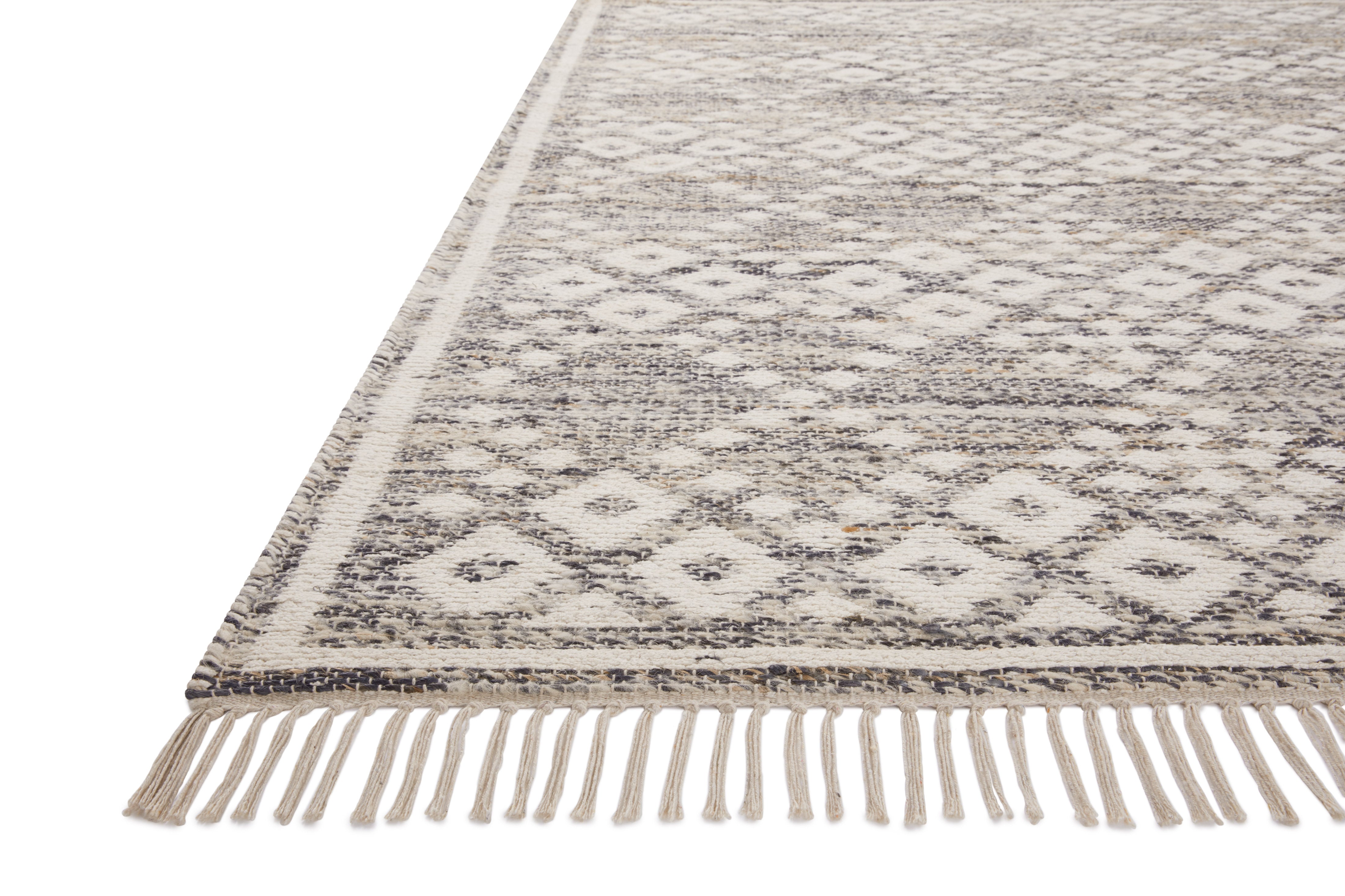 Rivers RIV-01 Area Rug featuring a reversible flatweave design with symmetrical motifs in denim and ivory tones, creating a watercolor effect for modern, neutral spaces.