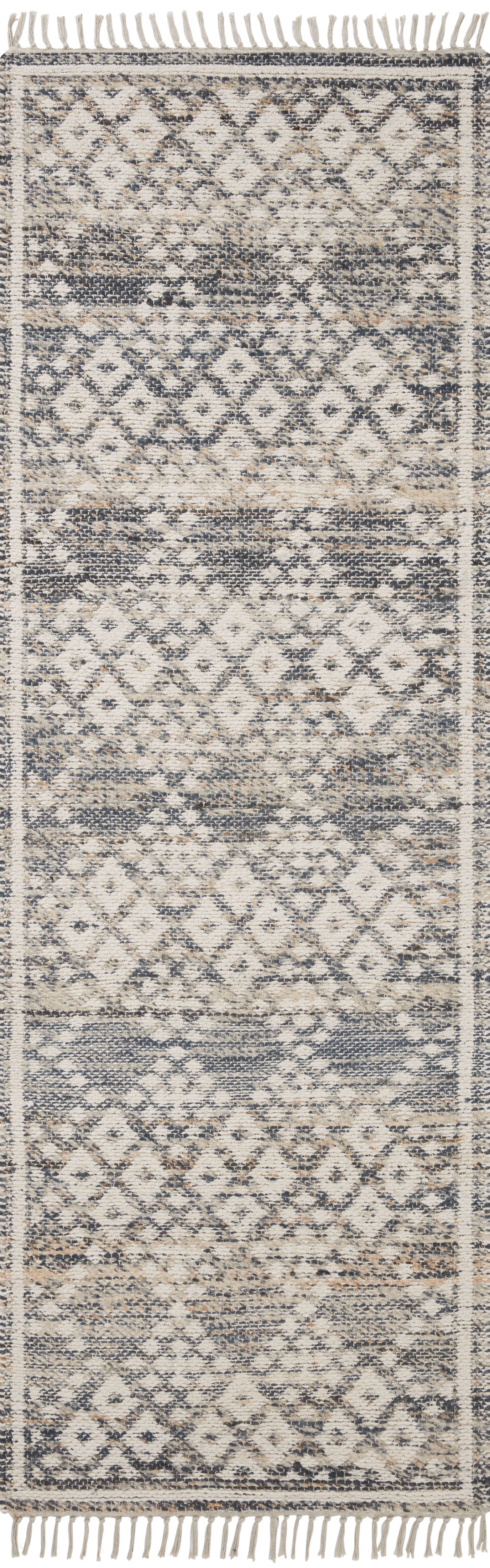 Rivers RIV-01 Area Rug featuring a reversible flatweave design with symmetrical motifs in denim and ivory tones, creating a watercolor effect for modern, neutral spaces.