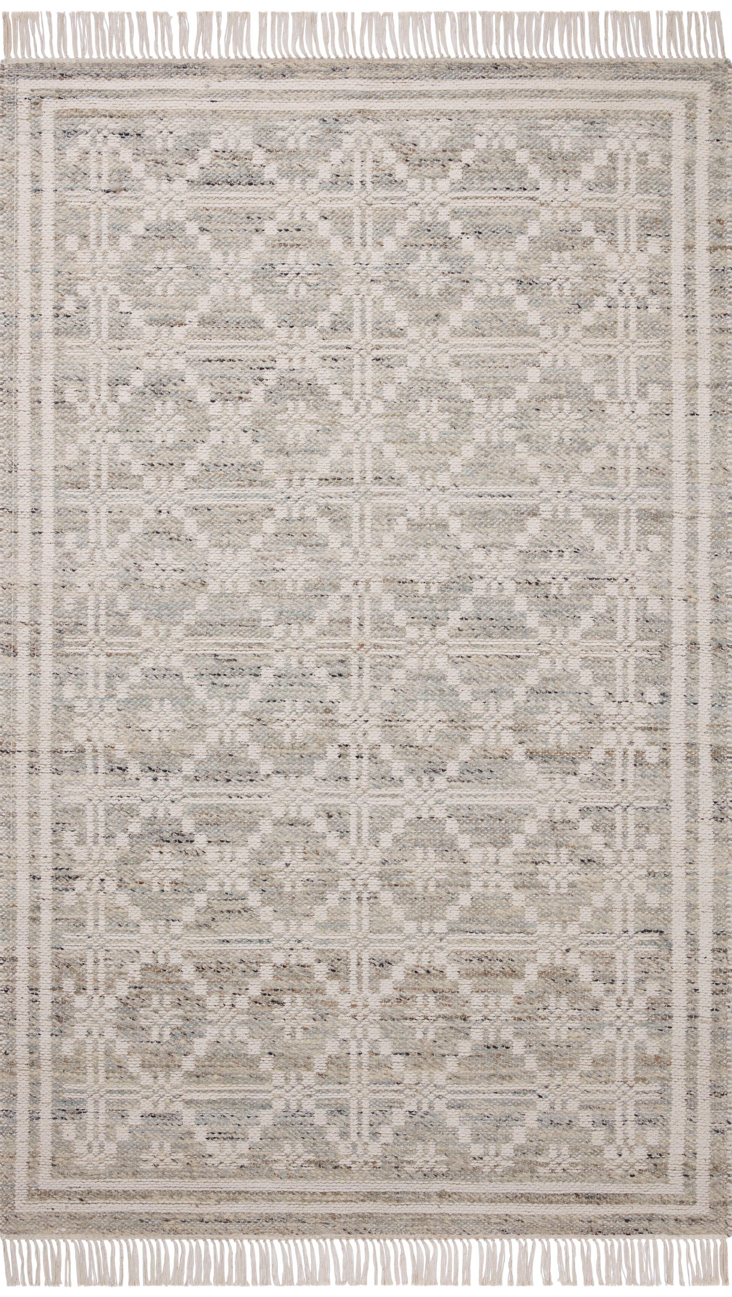 Rivers RIV-02 Area Rug with a reversible flatweave construction, symmetrical motifs, and lagoon and ivory hues for a fresh, natural look in contemporary interiors.