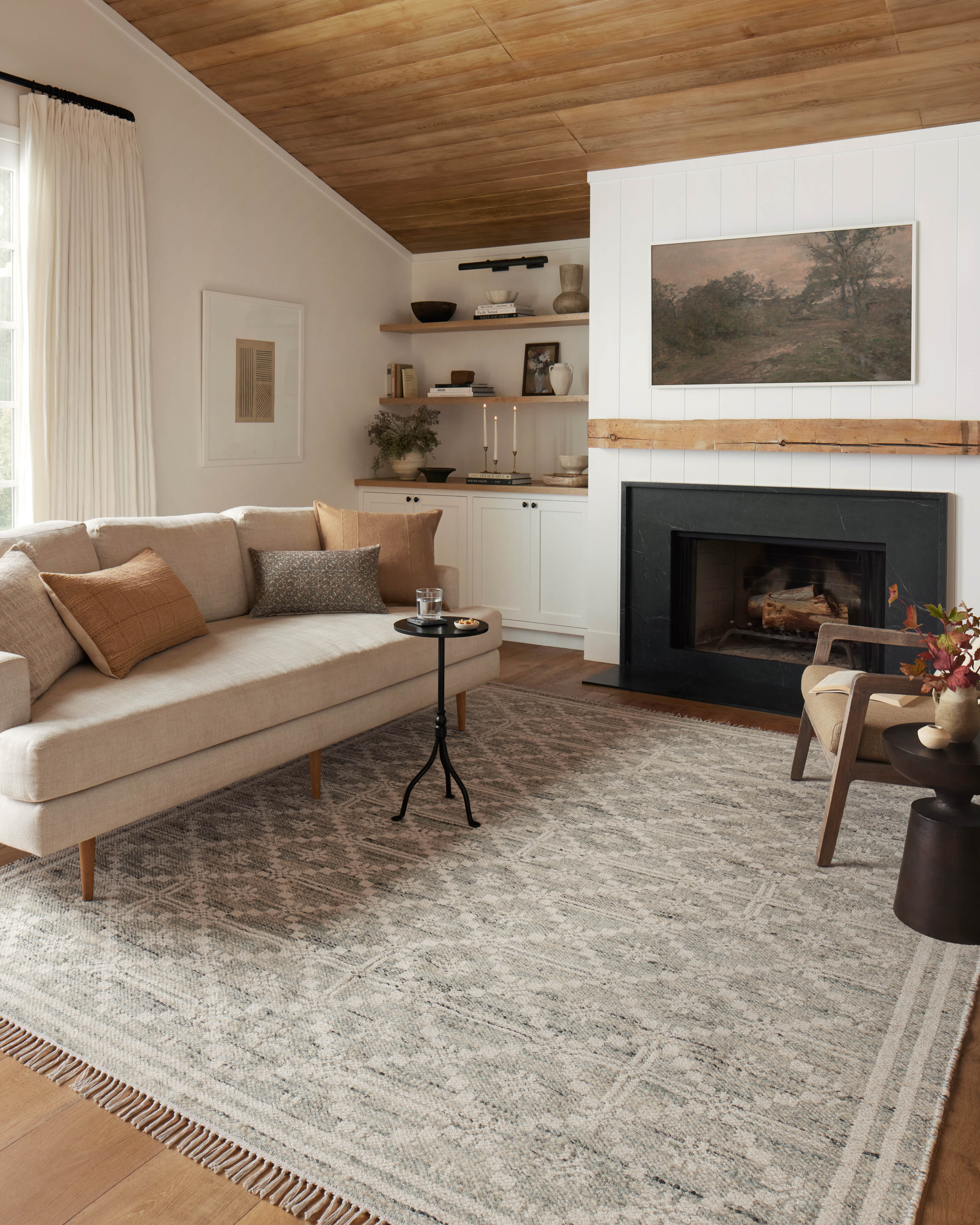 Rivers RIV-02 Area Rug with a reversible flatweave construction, symmetrical motifs, and lagoon and ivory hues for a fresh, natural look in contemporary interiors.