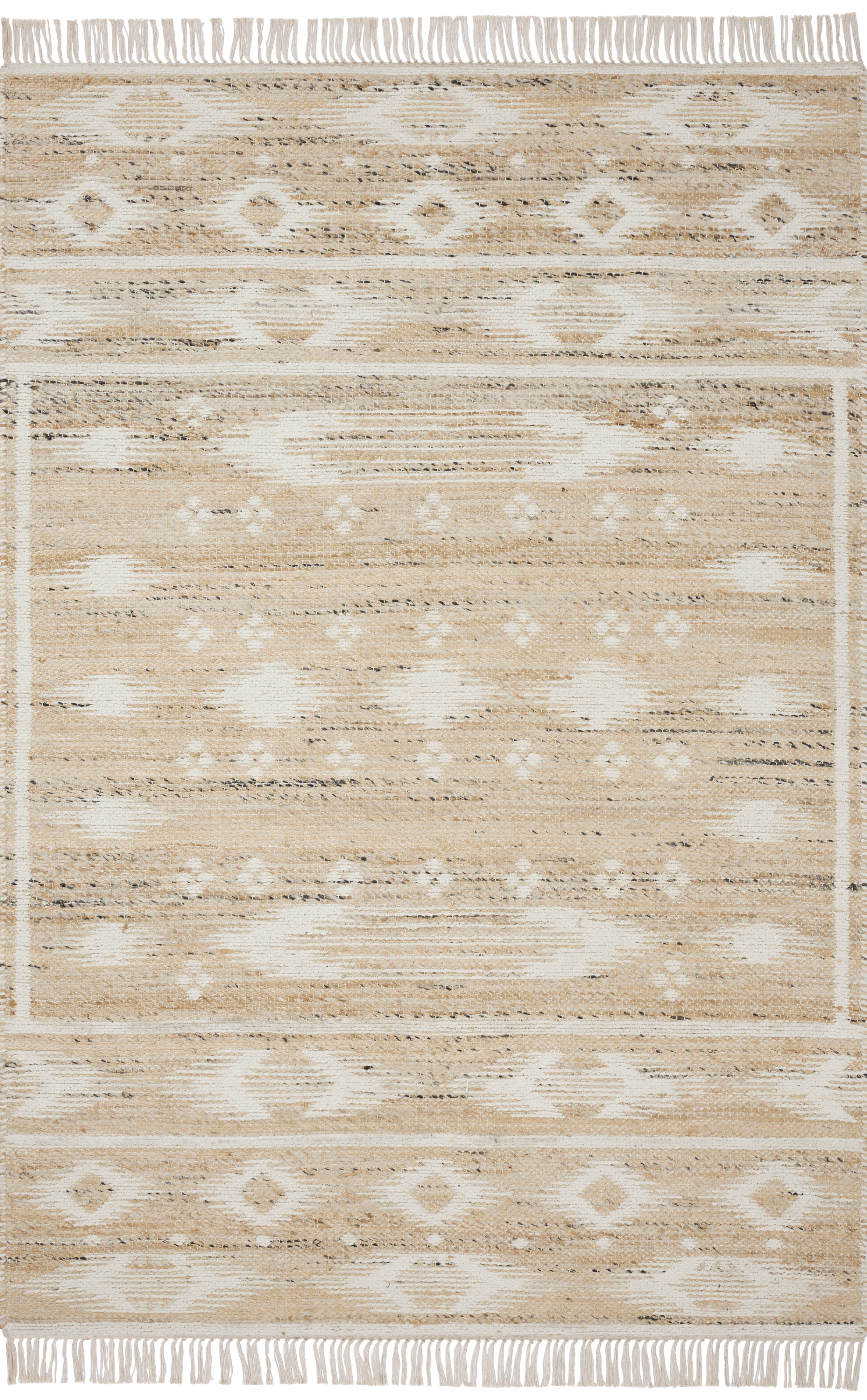 Rivers RIV-04 Area Rug by Angela Rose x Loloi, featuring a modern flatweave, reversible design, symmetrical motifs, and natural and ivory tones for a serene, neutral palette.