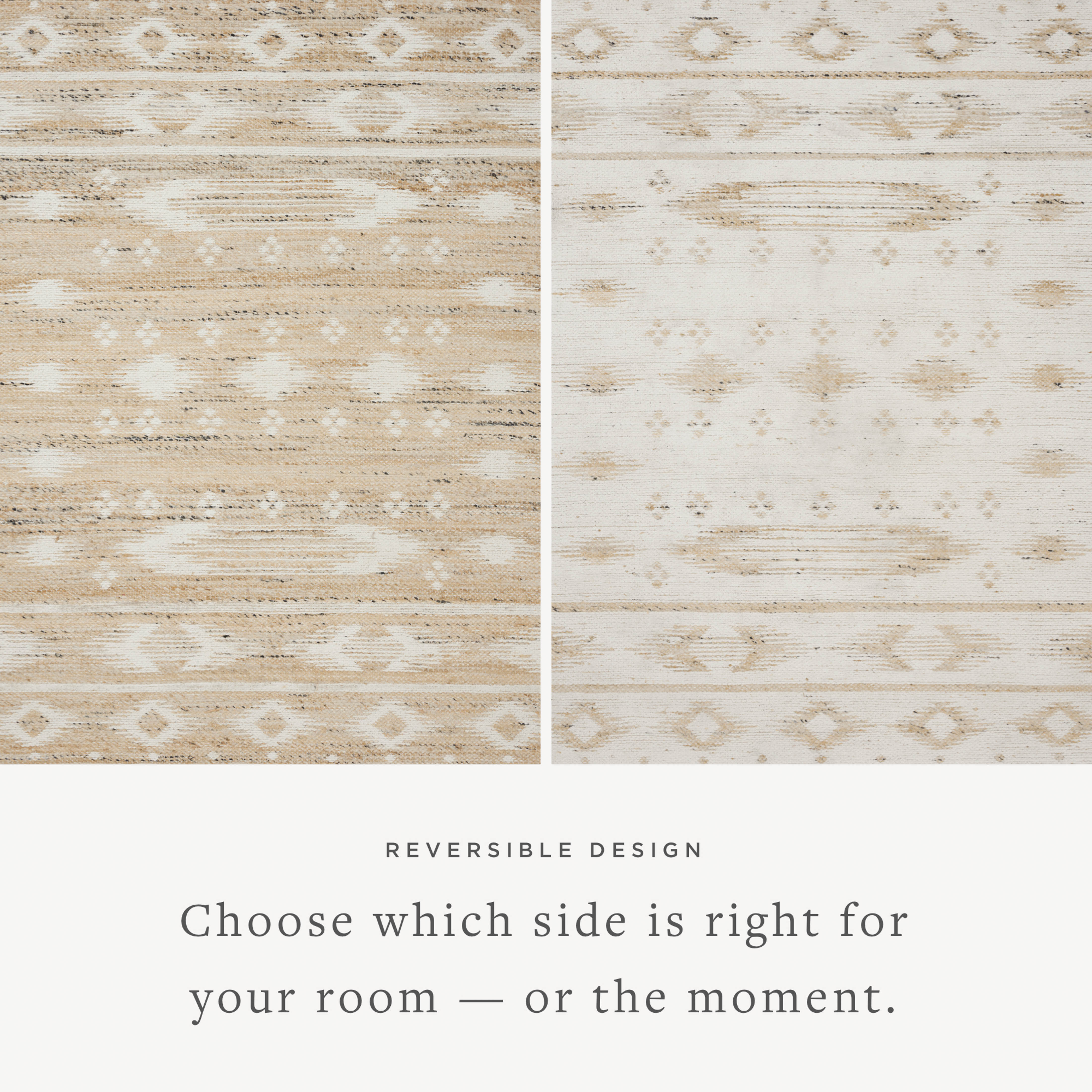 Rivers RIV-04 Area Rug by Angela Rose x Loloi, featuring a modern flatweave, reversible design, symmetrical motifs, and natural and ivory tones for a serene, neutral palette.
