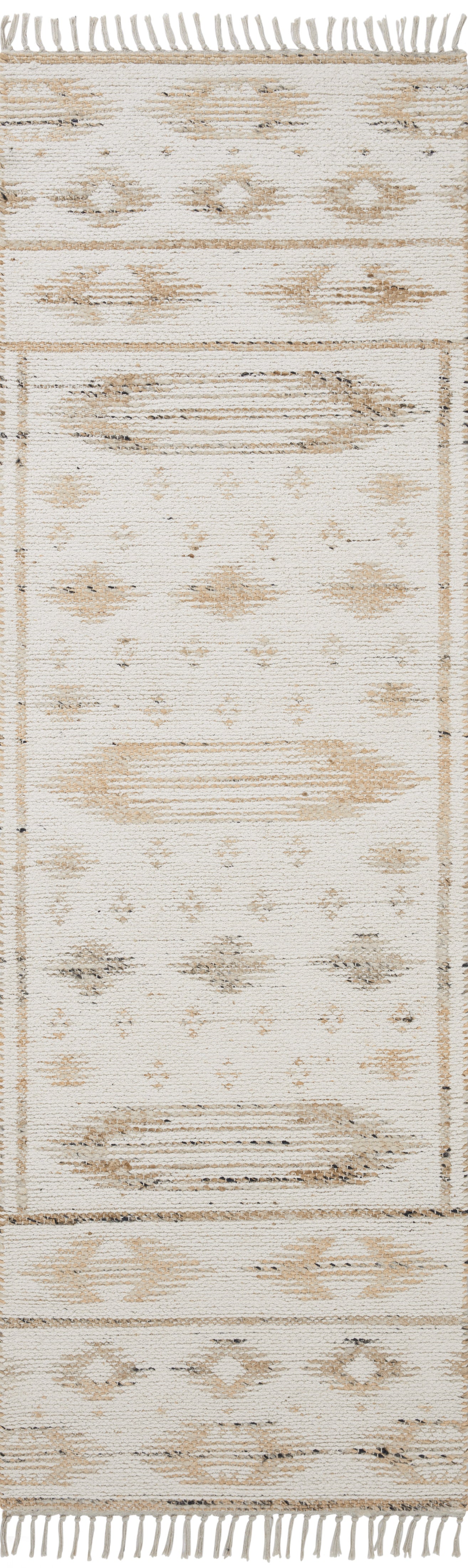 Rivers RIV-04 Area Rug by Angela Rose x Loloi, featuring a modern flatweave, reversible design, symmetrical motifs, and natural and ivory tones for a serene, neutral palette.