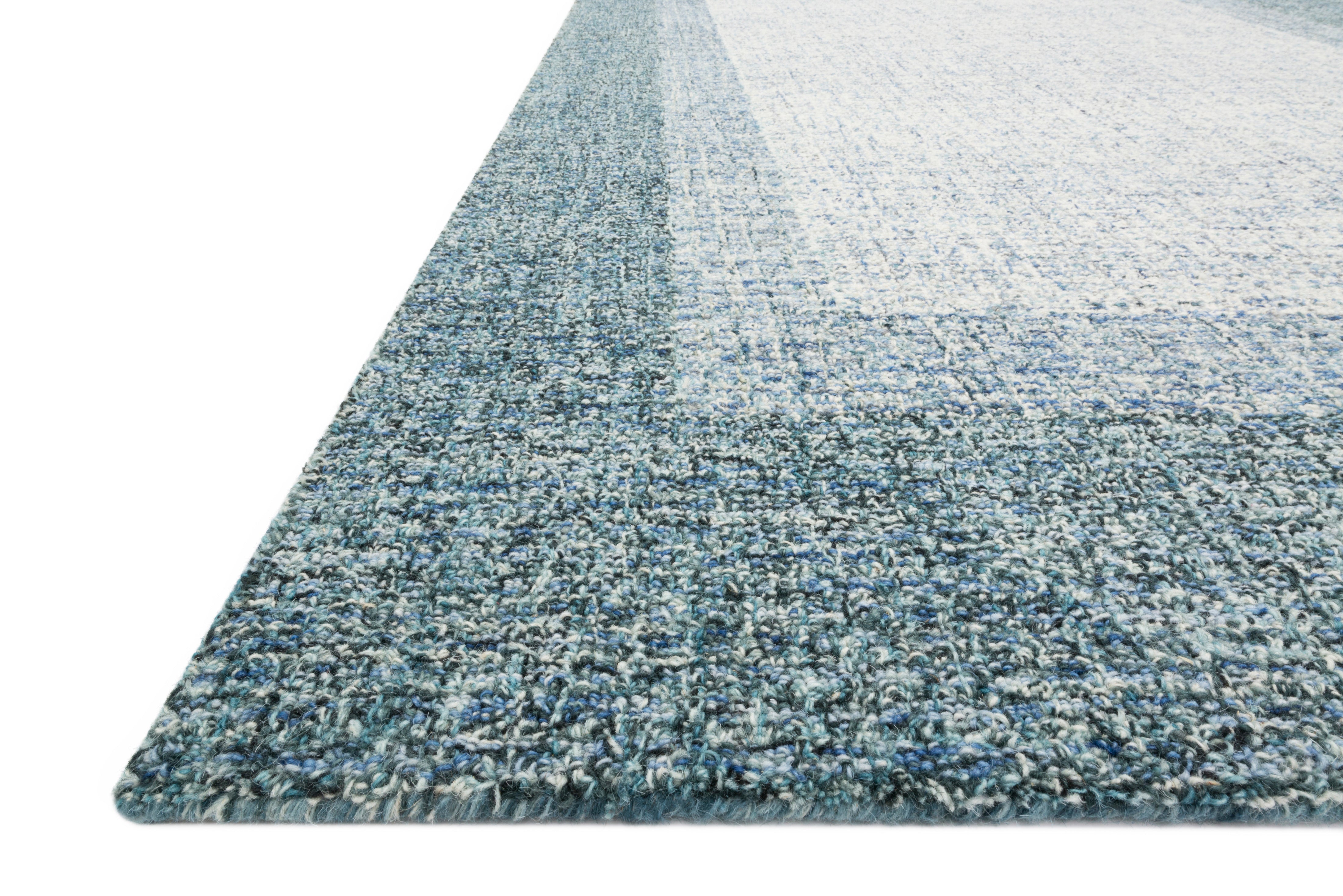 Rosina ROI-01 Aqua Area Rug, hand-tufted wool rug with variegated yarns, artisan-made in India