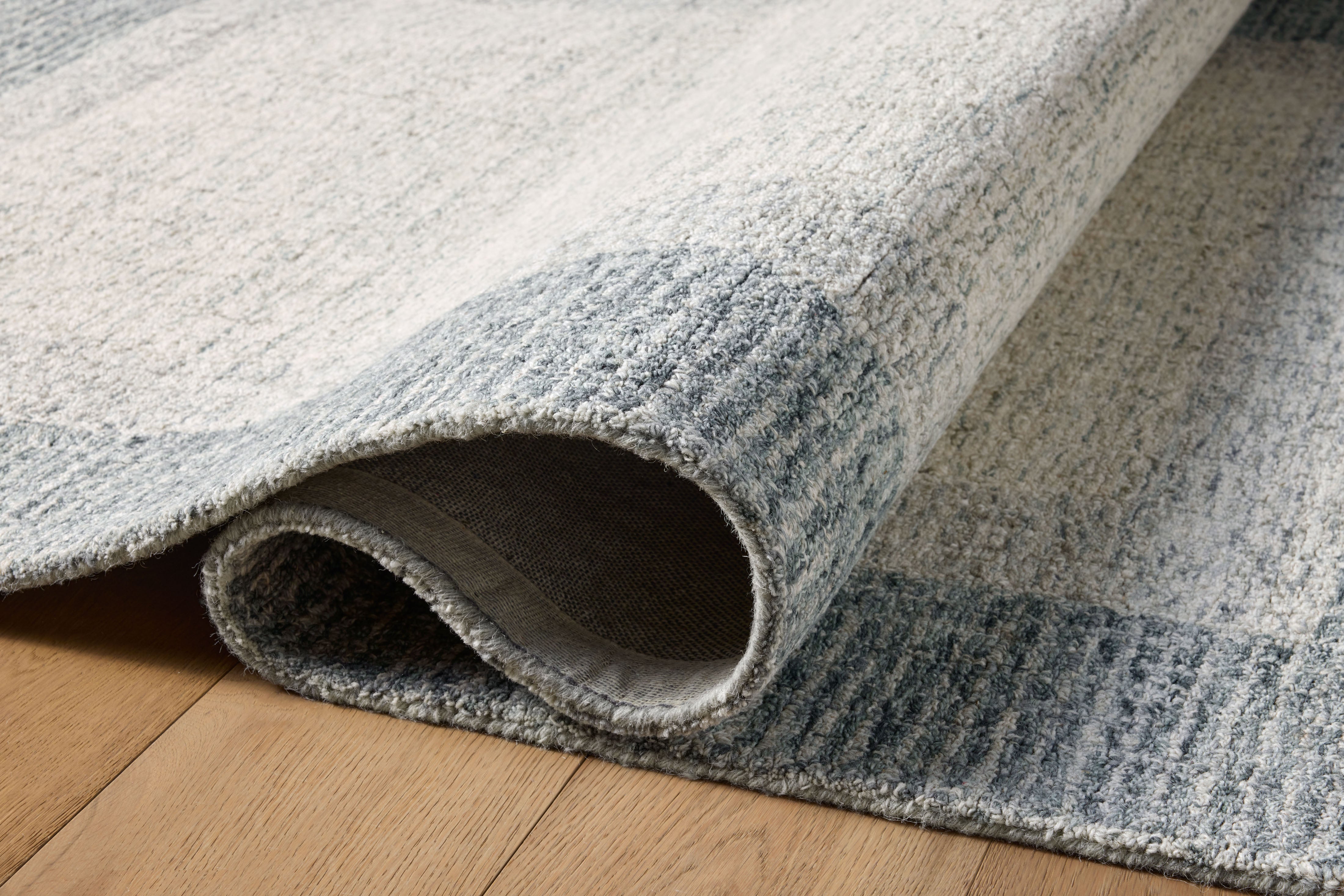 Rosina ROI-01 Grey / Blue Area Rug, hand-tufted from 100% wool with variegated yarns, crafted by Indian artisans