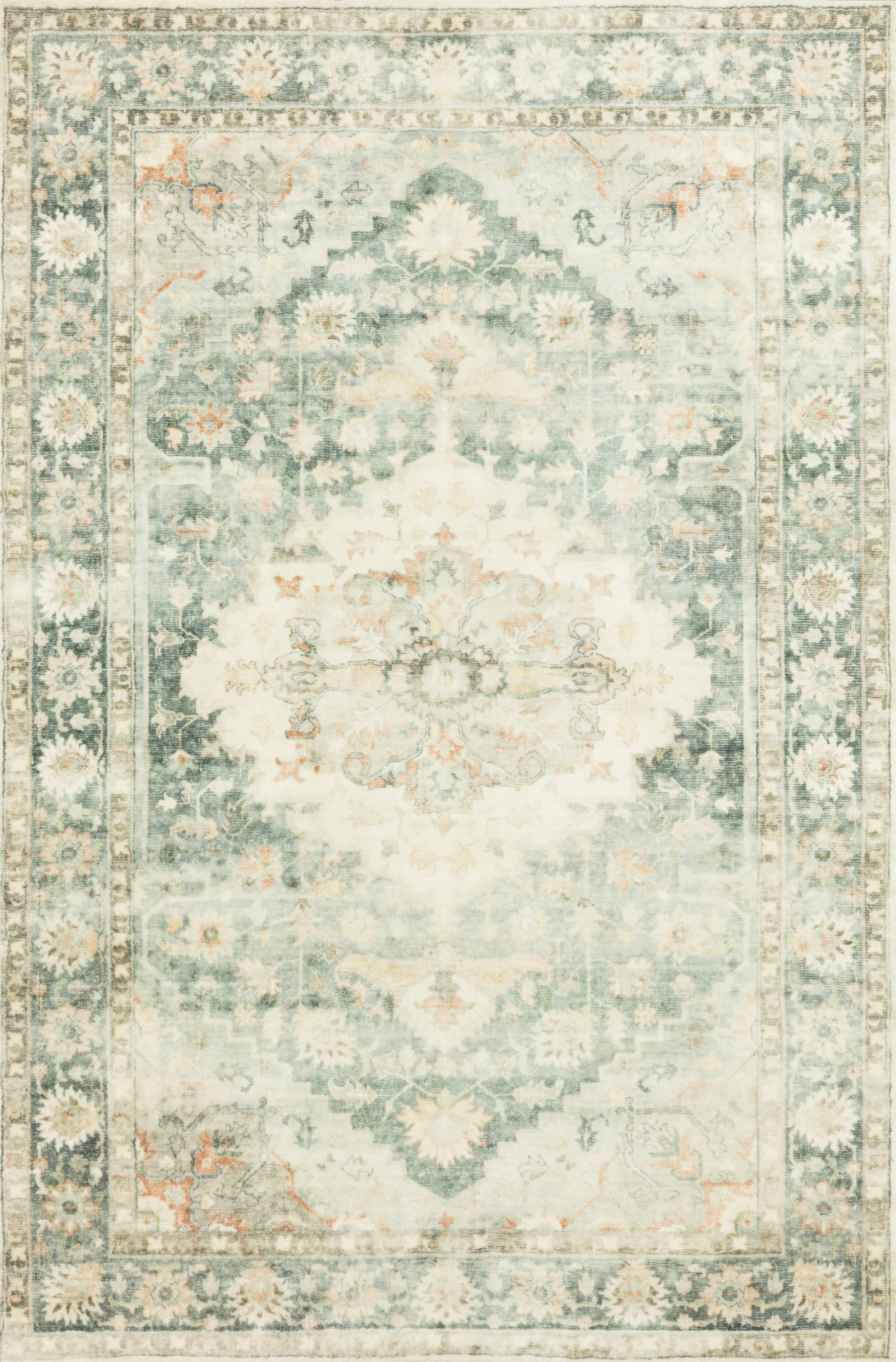 Rosette ROS-08 Teal/Ivory Area Rug, plush teal and ivory pattern.