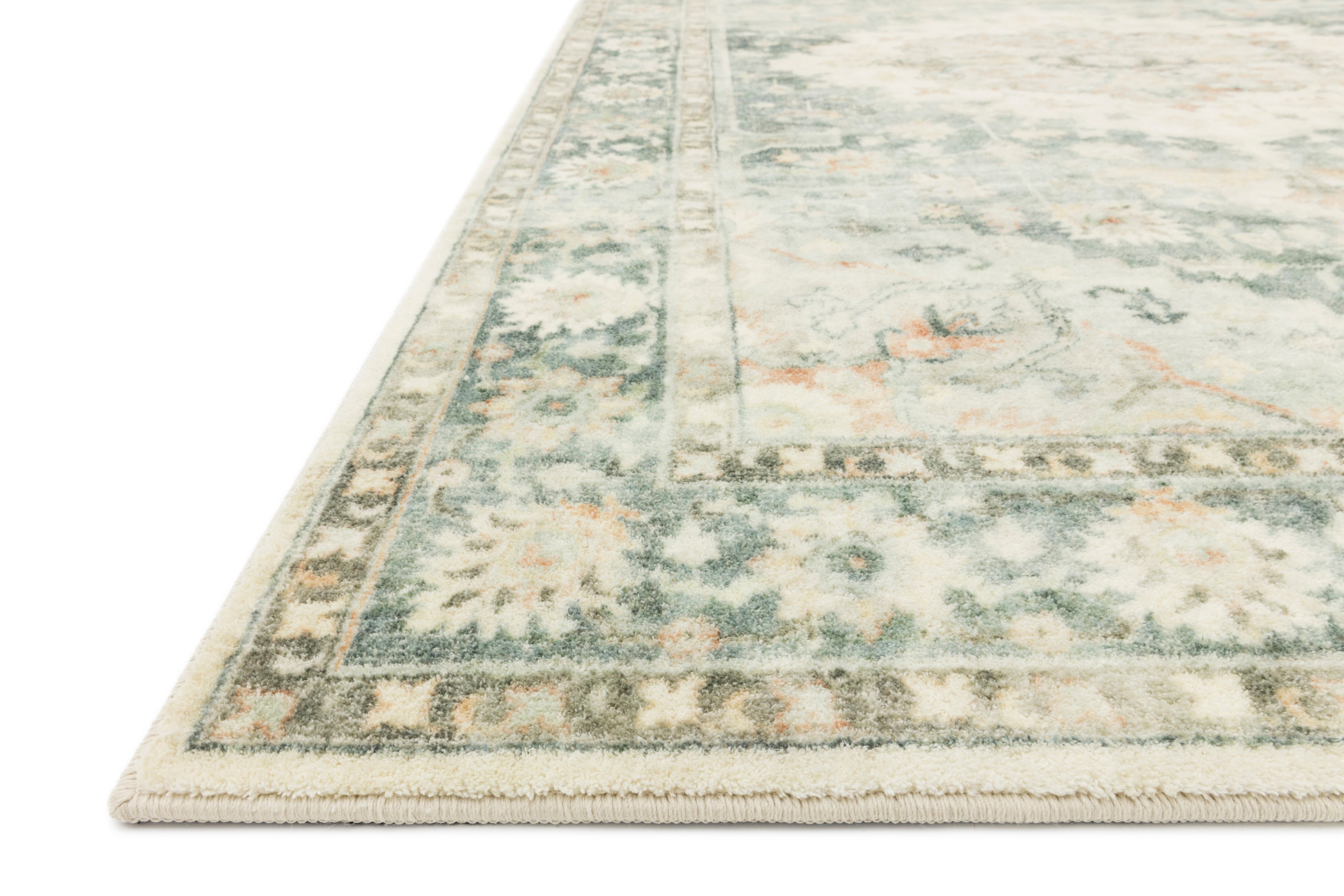 Rosette ROS-08 Teal/Ivory Area Rug, plush teal and ivory pattern.