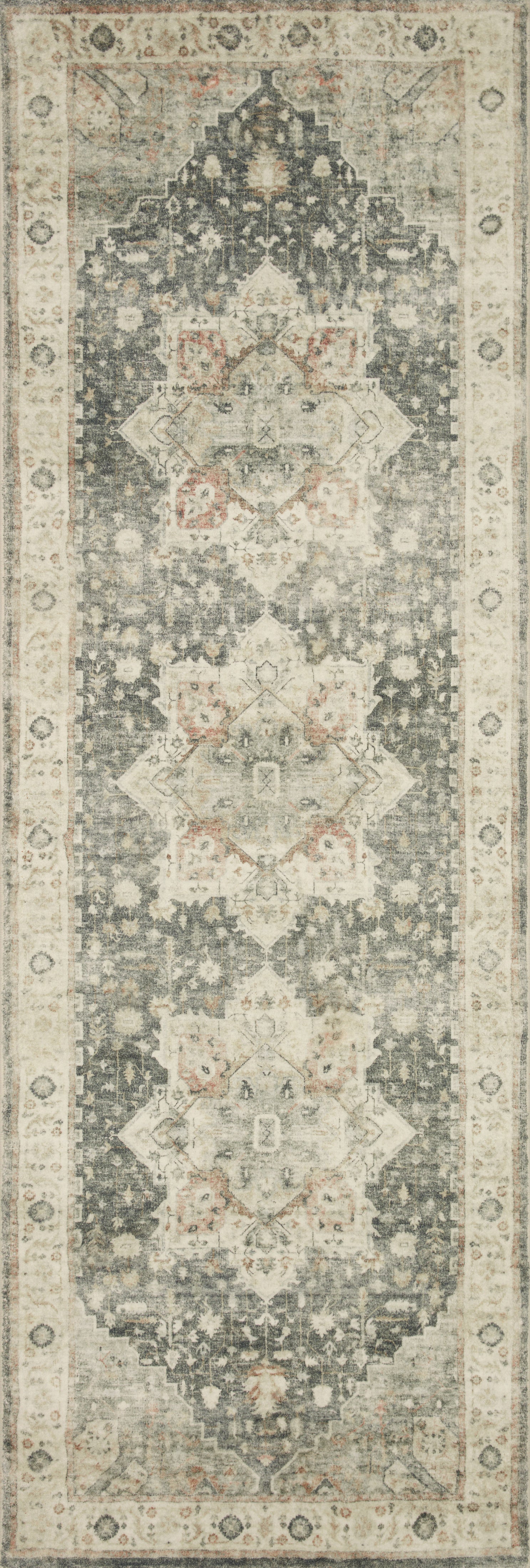 Rosette ROS-09 Slate/Ivory Area Rug, plush slate and ivory motif.