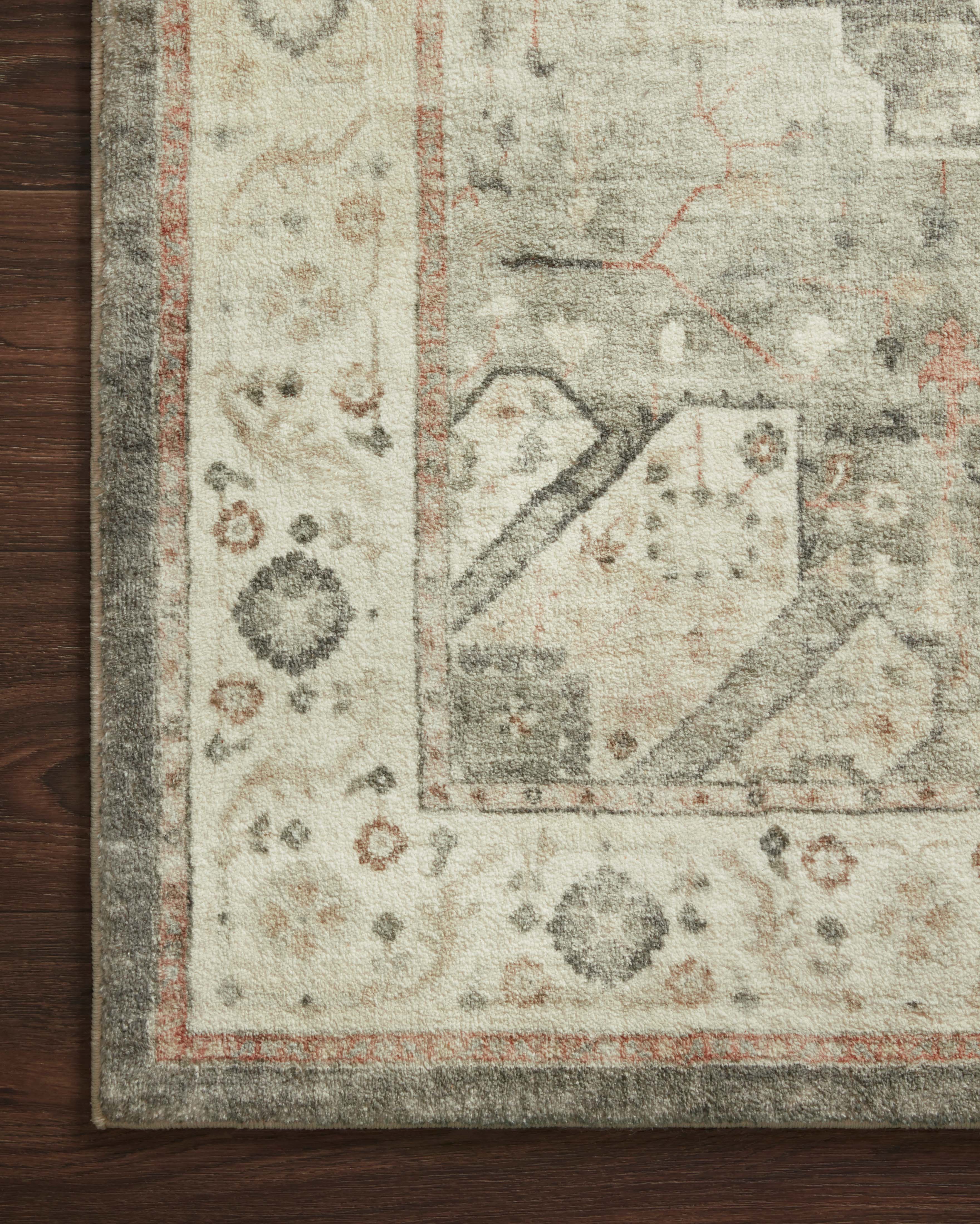 Rosette ROS-09 Slate/Ivory Area Rug, plush slate and ivory motif.