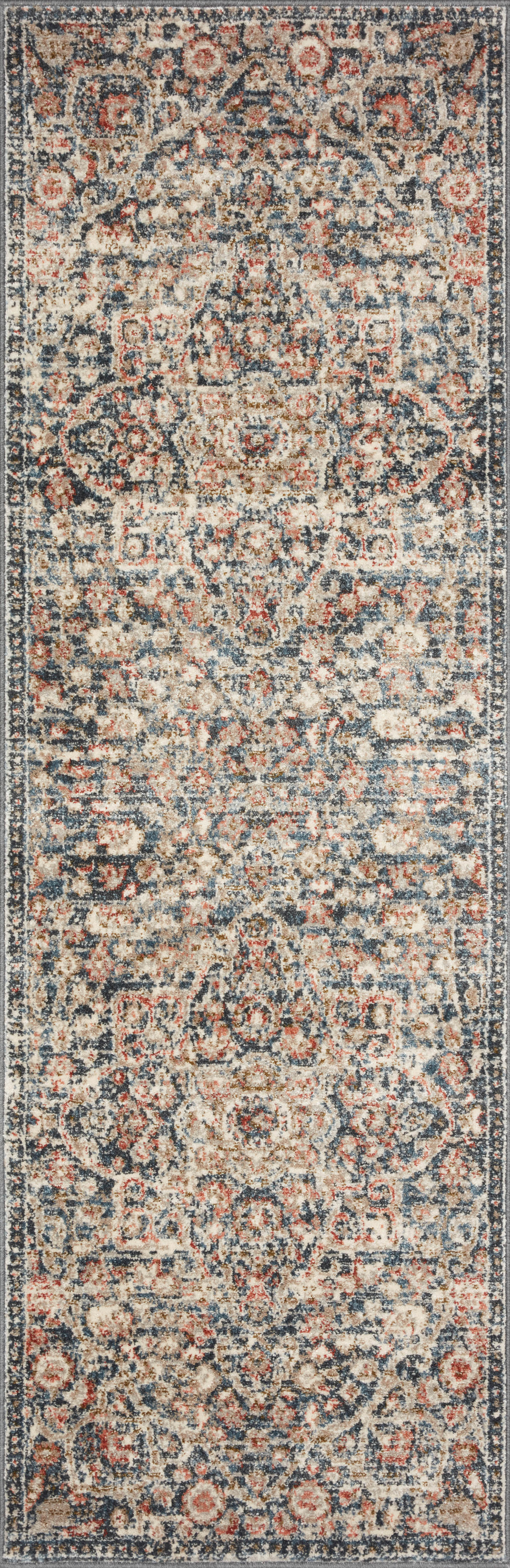 Saban SAB-02 blue and spice area rug featuring classic design, Turkish power-loomed polyester, durable and non-shedding