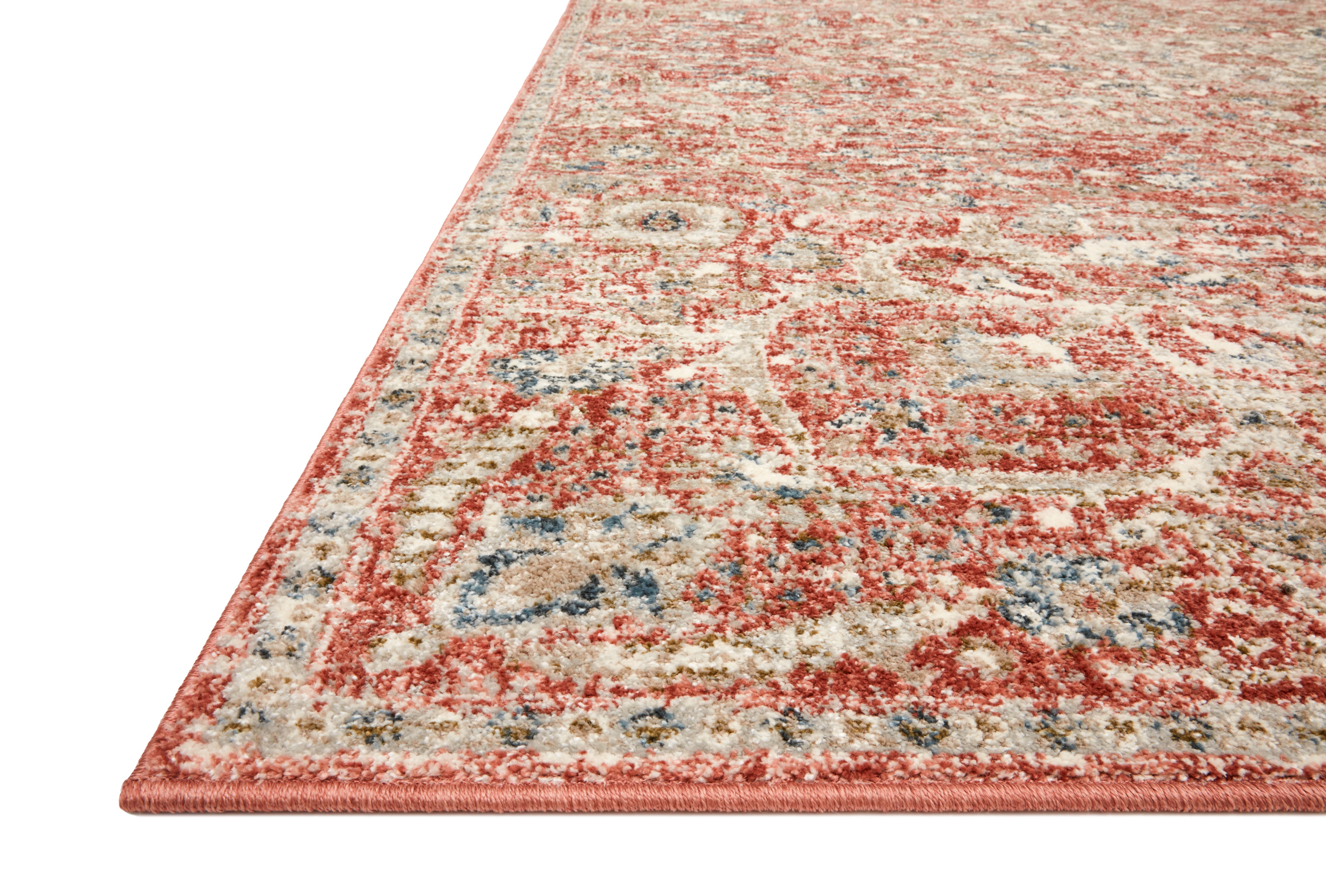 Saban SAB-02 rust and beige area rug with traditional motifs, Turkish power-loomed polyester, stain-resistant and non-shedding
