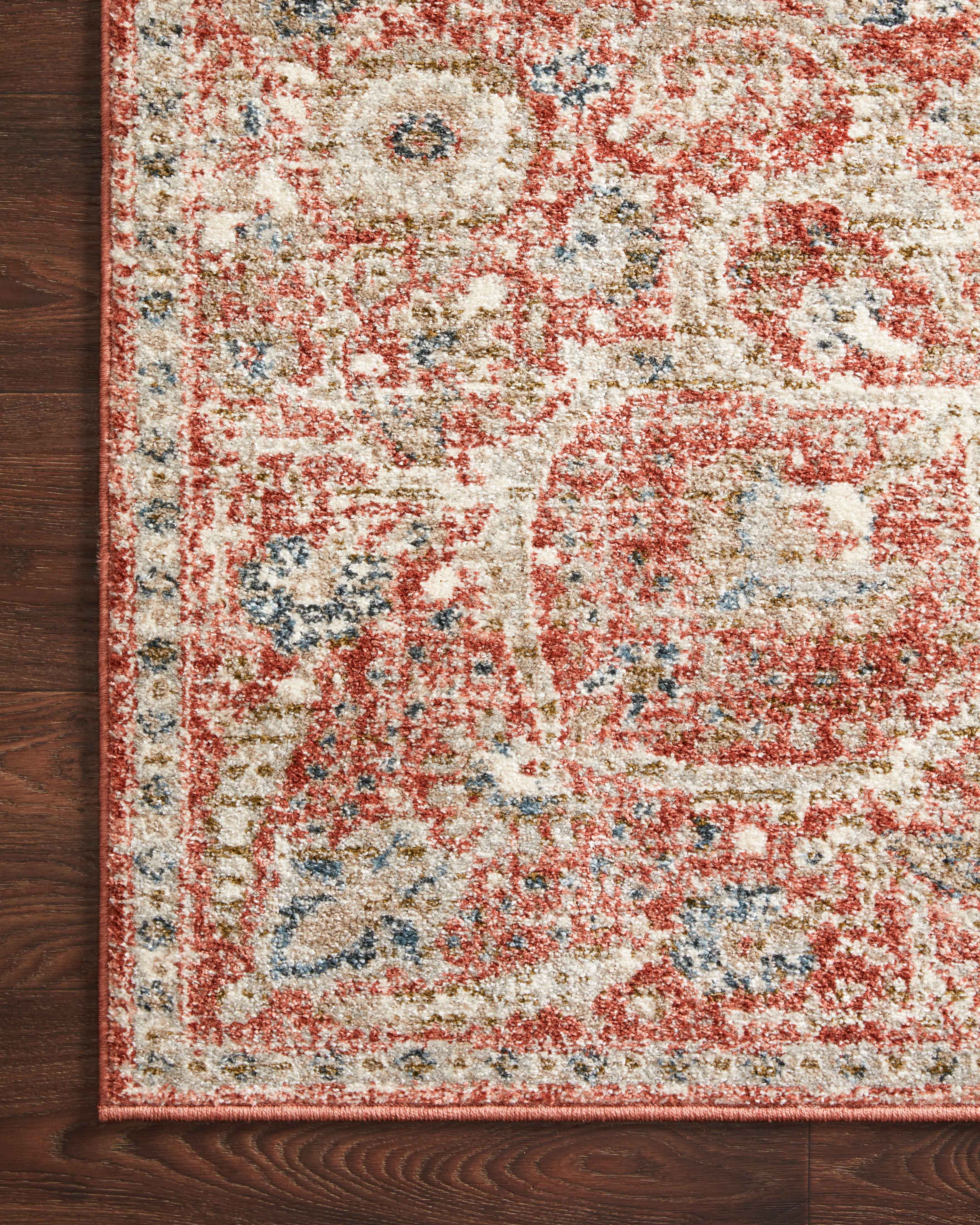 Saban SAB-02 rust and beige area rug with traditional motifs, Turkish power-loomed polyester, stain-resistant and non-shedding